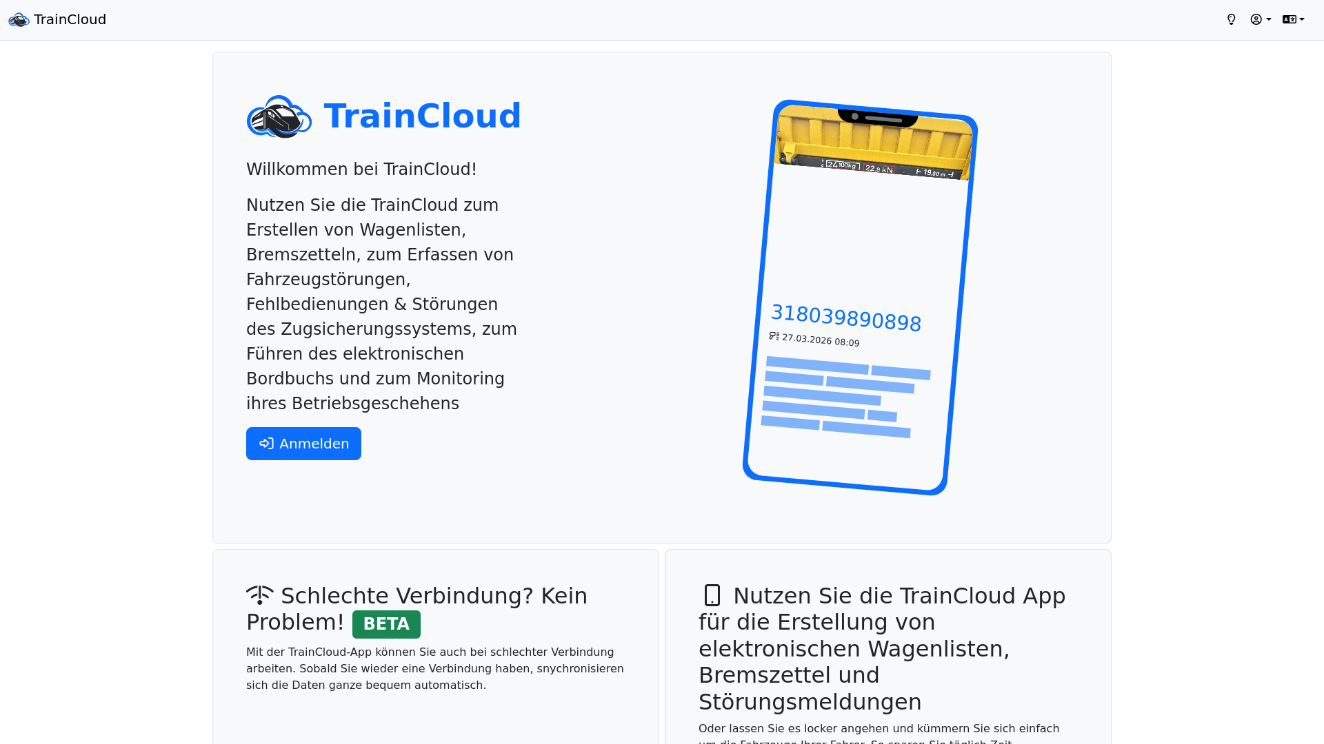 website screenshot of https://traincloud-application-web.pages.dev/