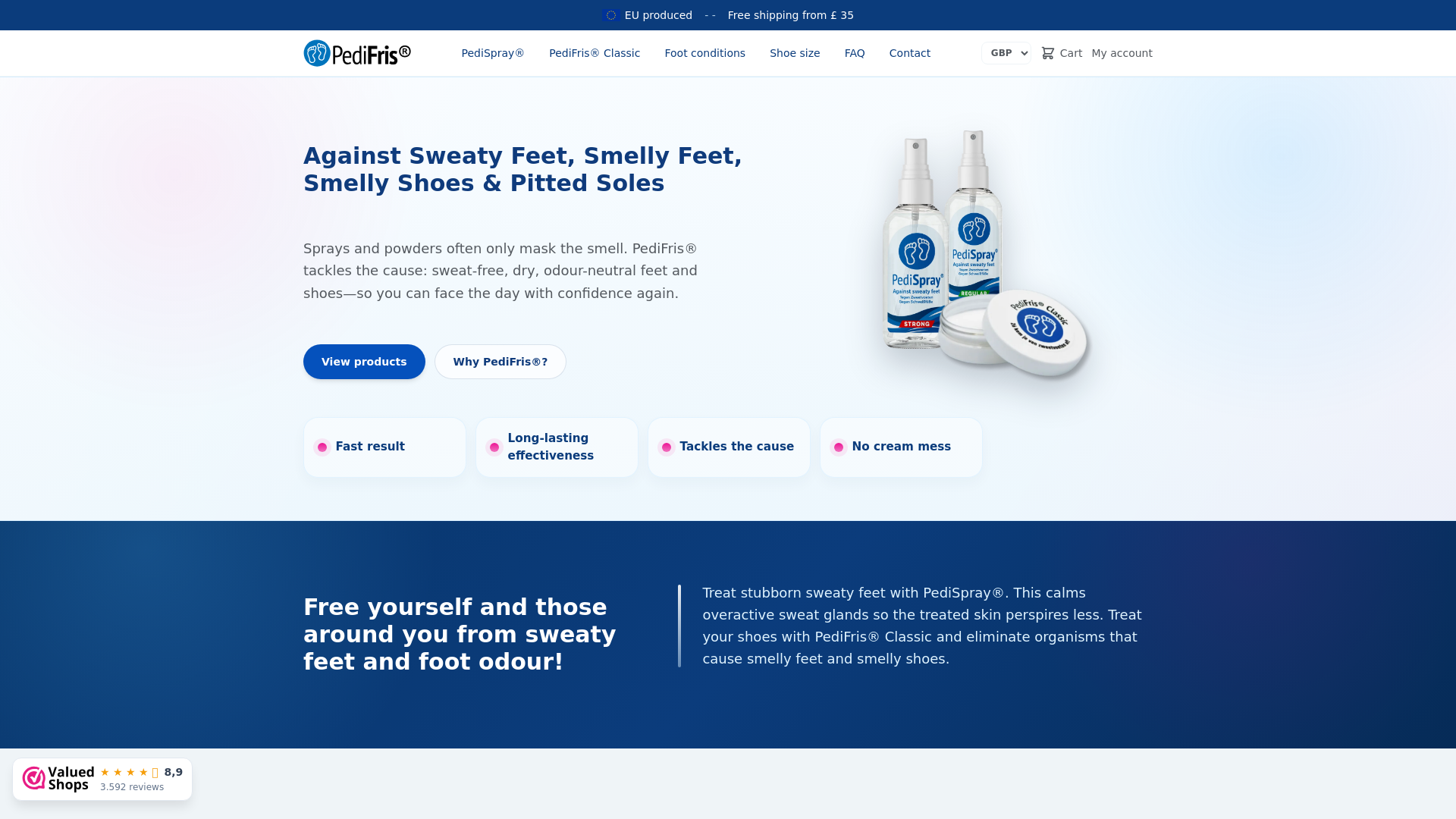 website screenshot of https://pedifris.co.uk/