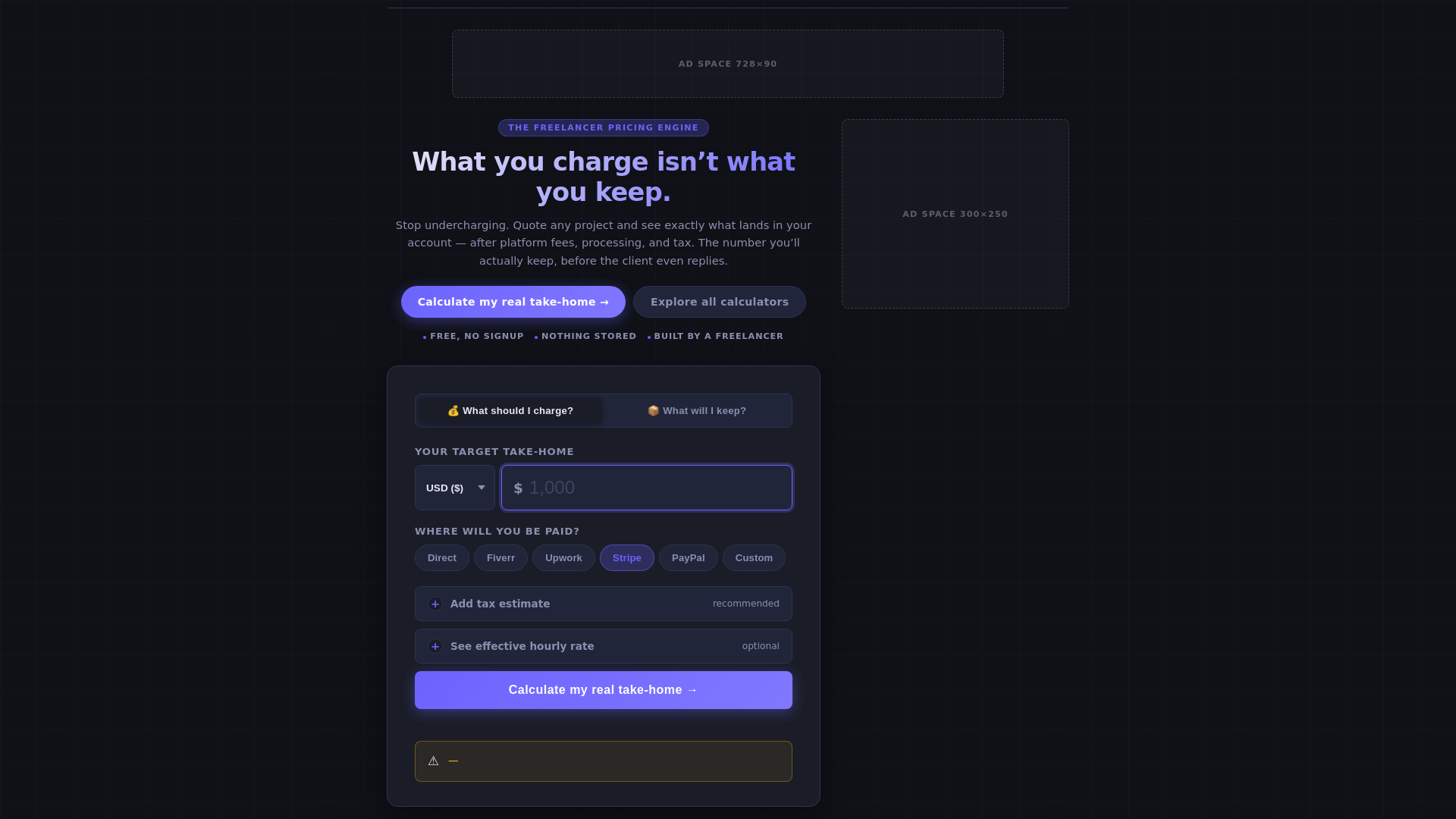 website screenshot of https://freelancercalc.net/