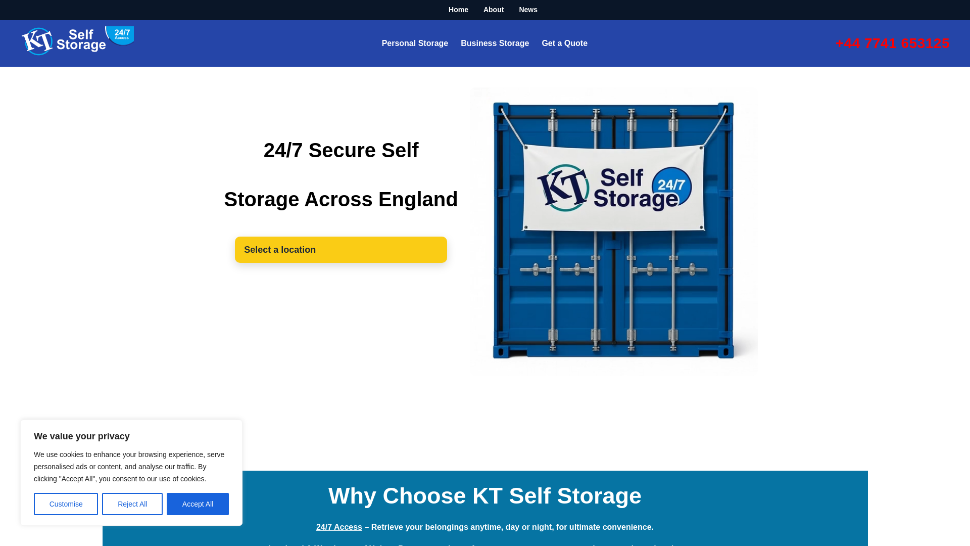 website screenshot of https://ktselfstorage.co.uk