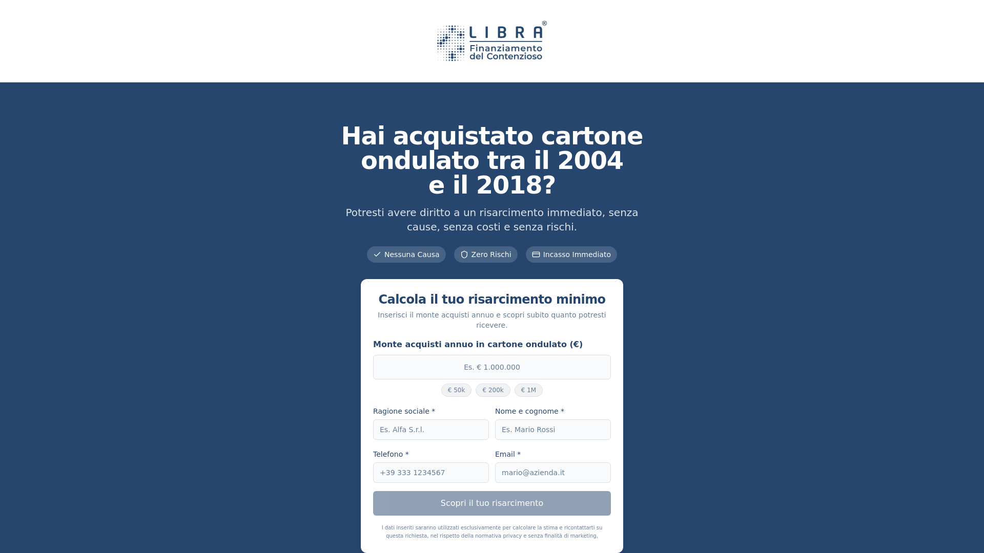 website screenshot of https://risarcimento-cartoneondulato.it