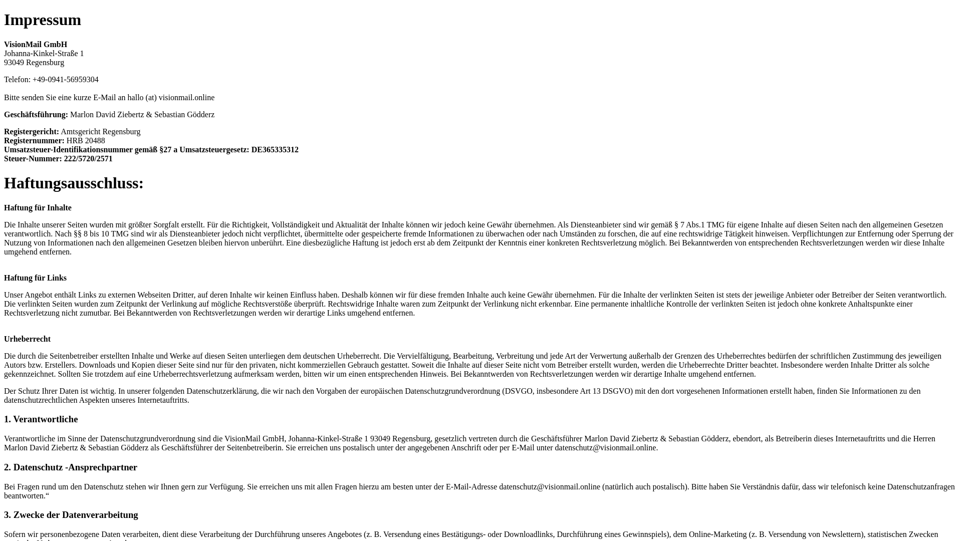 website screenshot of https://visionmail-direkt.de