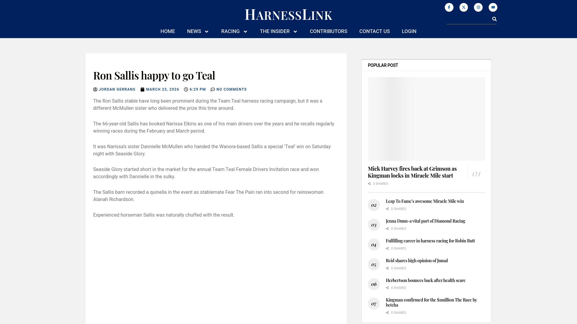 website screenshot of https://harnesslink.com/ron-sallis-happy-to-go-teal/