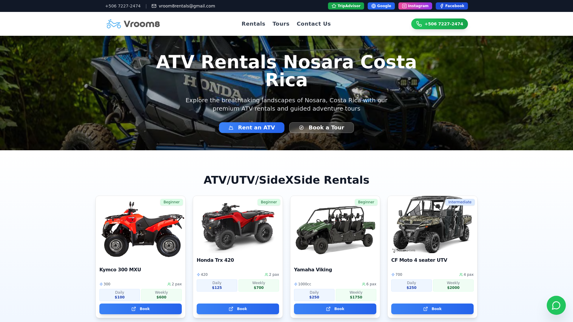 website screenshot of https://atvrentalsnosara.com/