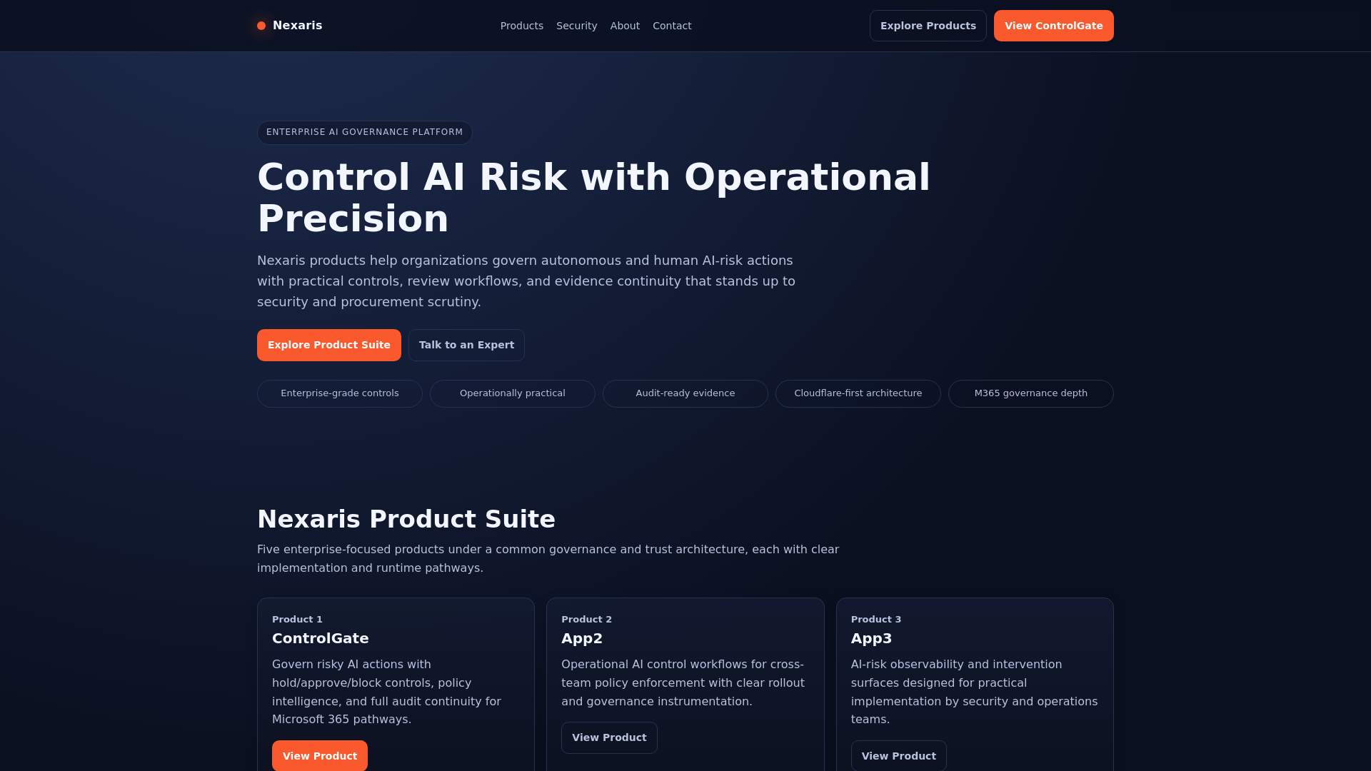 website screenshot of https://nexaris-web.pages.dev/