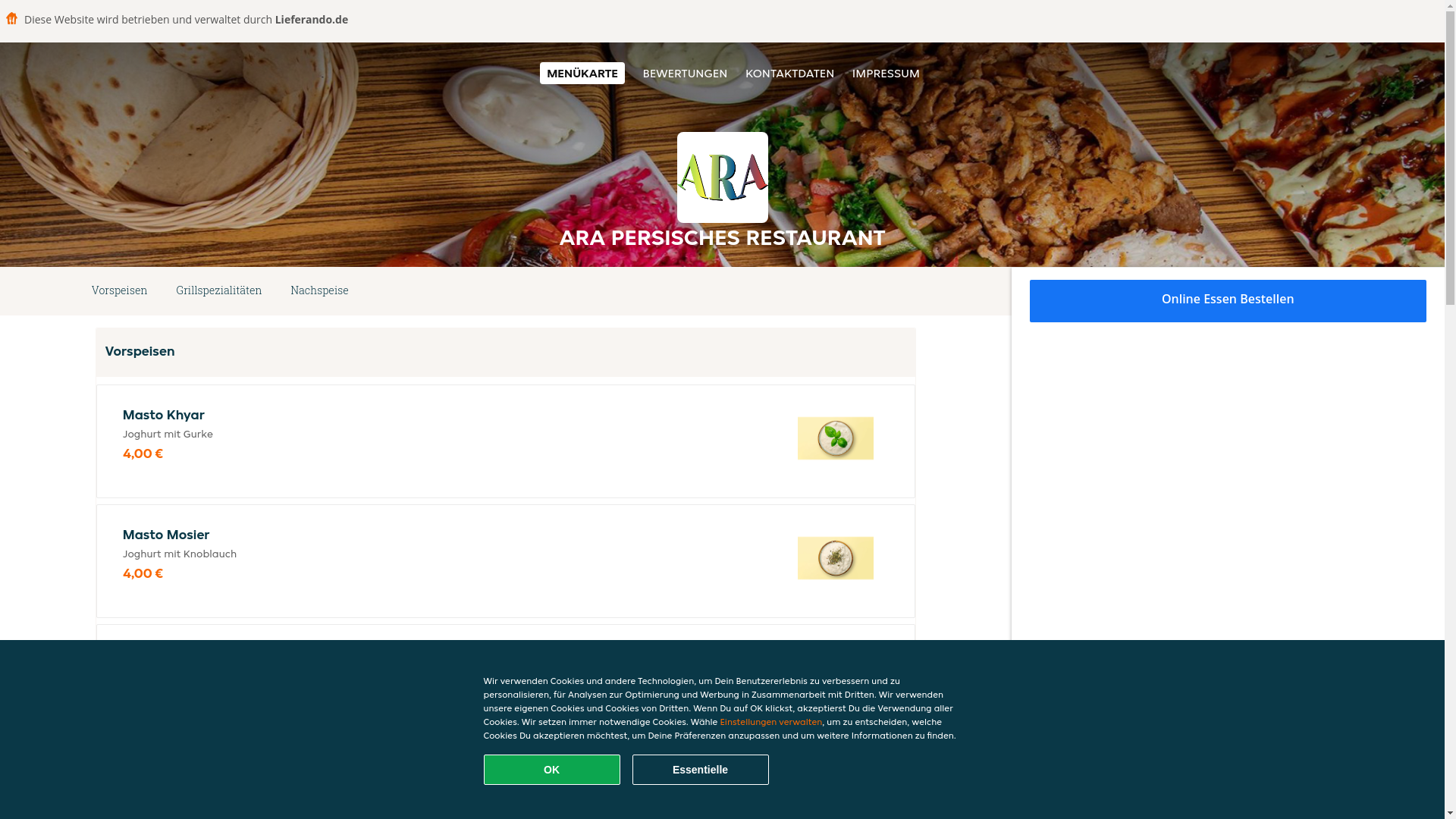 website screenshot of https://arapersischesrestaurant-koln.de/