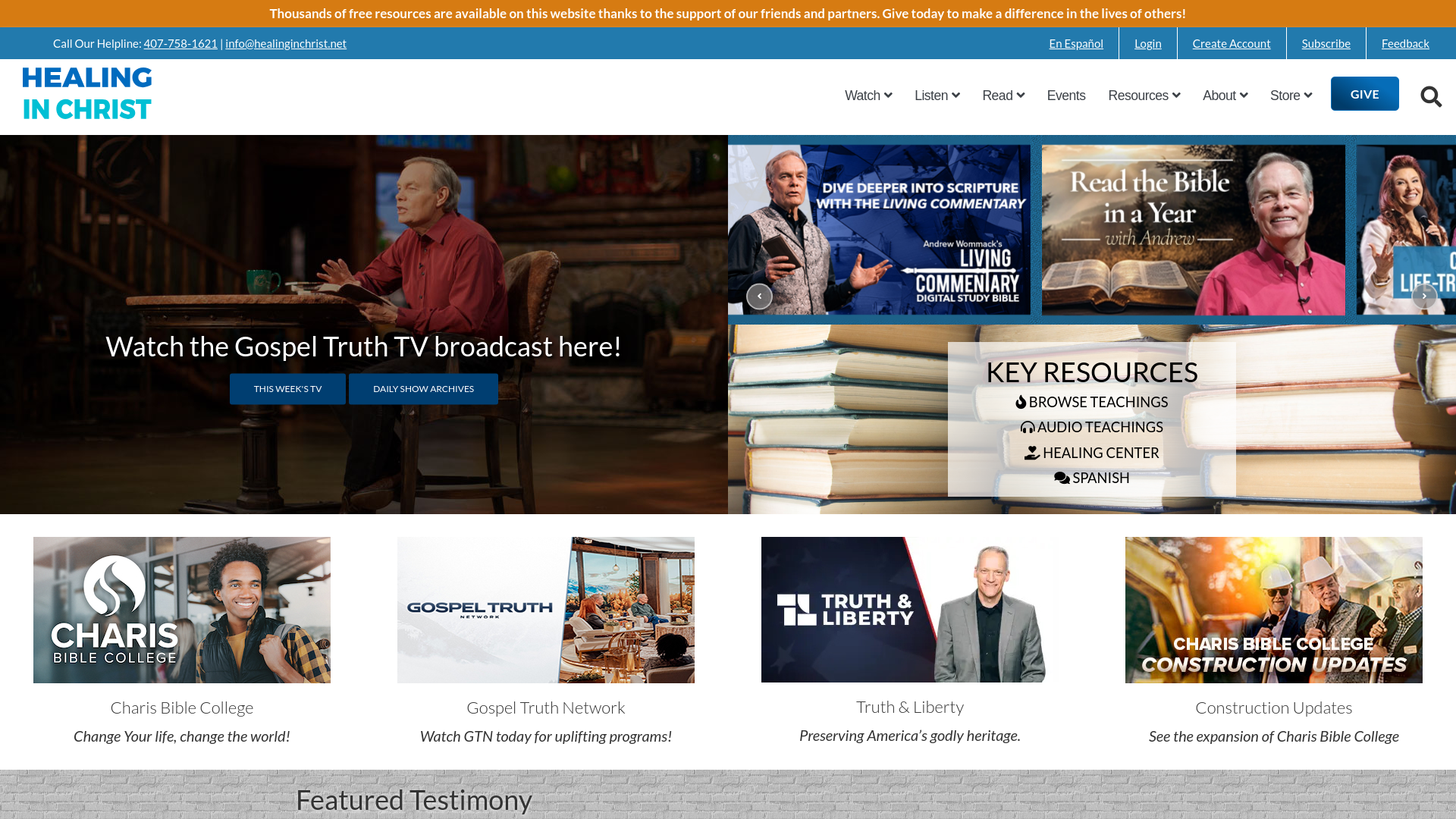 website screenshot of https://healinginchrist.net