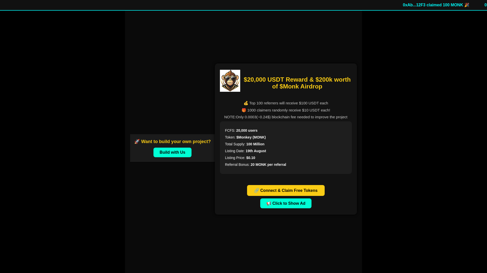 website screenshot of https://www.monkeyairdrop.online/