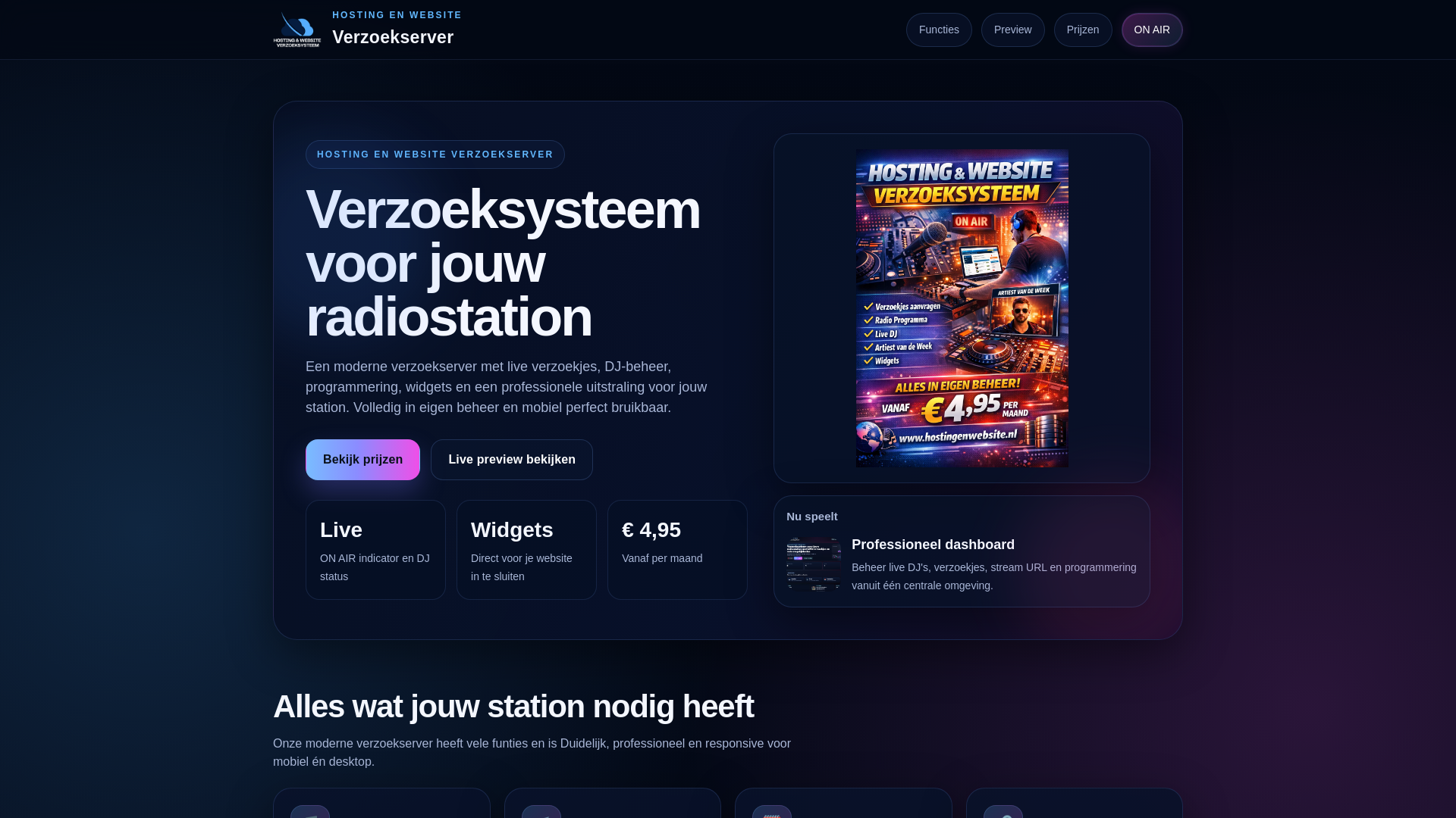 website screenshot of https://hostingenwebsiteverzoeksysteem.nl