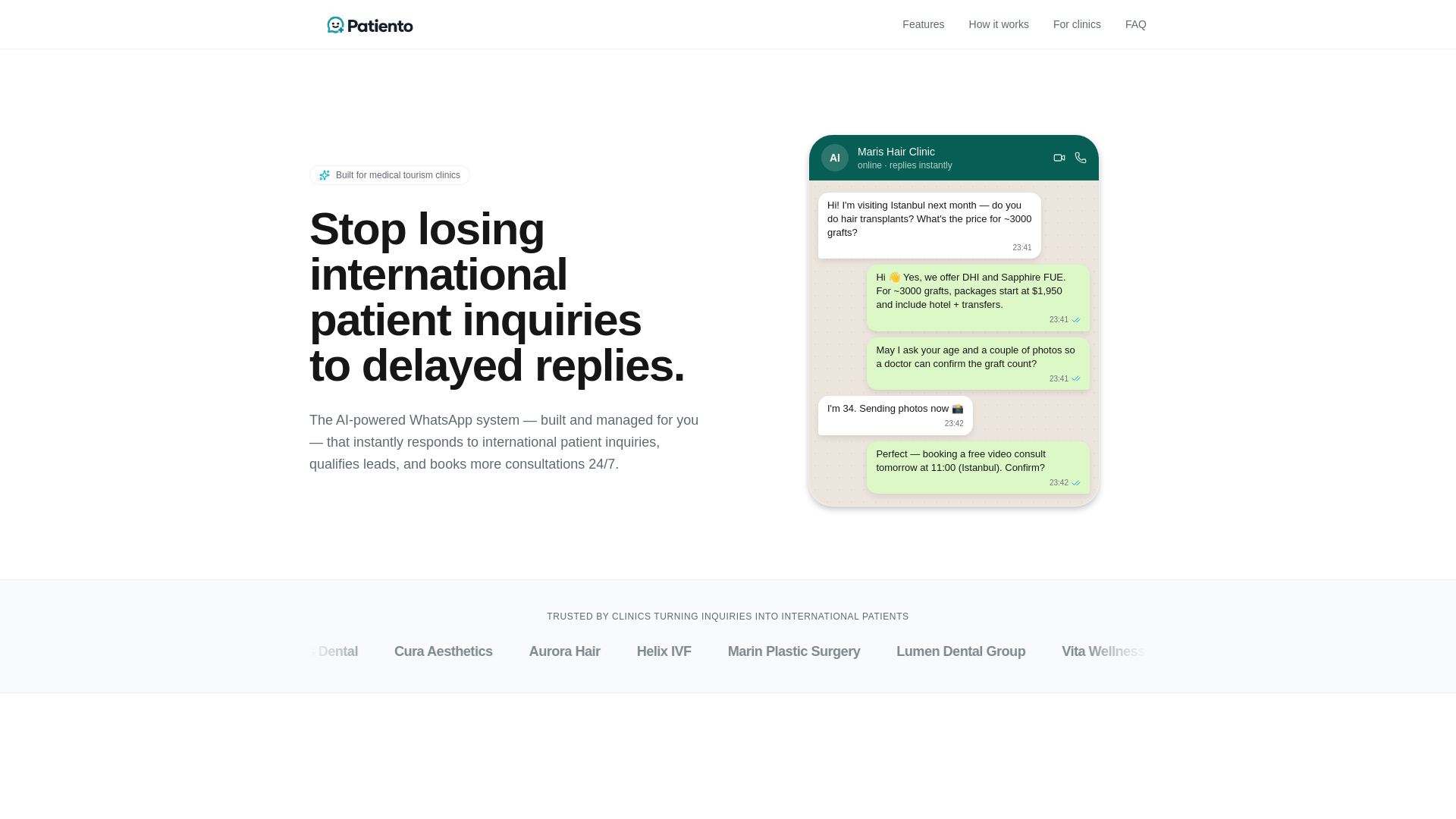 website screenshot of https://patiento.app/