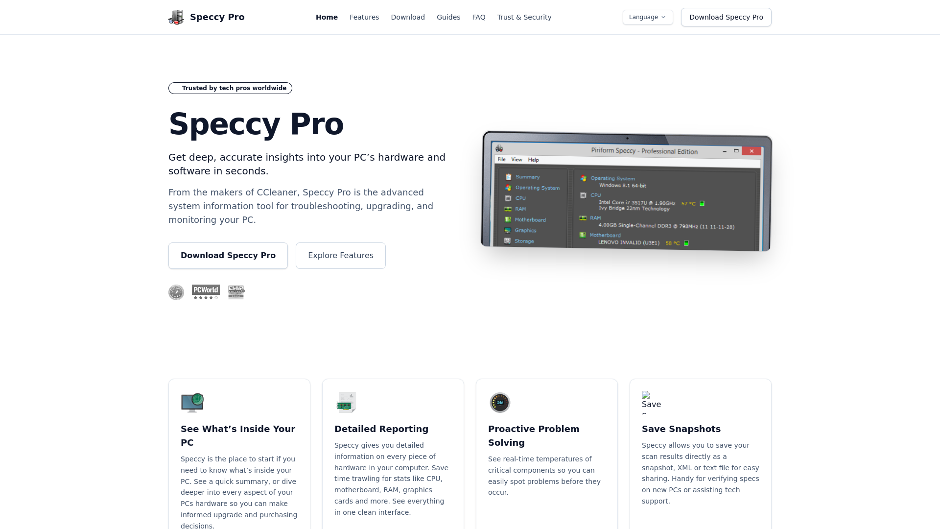 website screenshot of https://speccypro.com