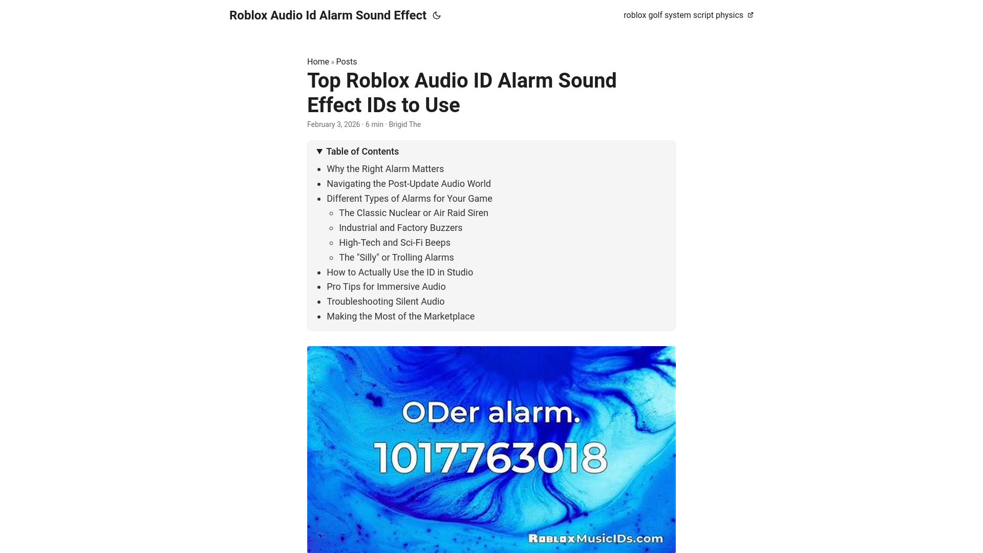 website screenshot of https://roblox-audio-id-alarm-sound-effect.pages.dev/