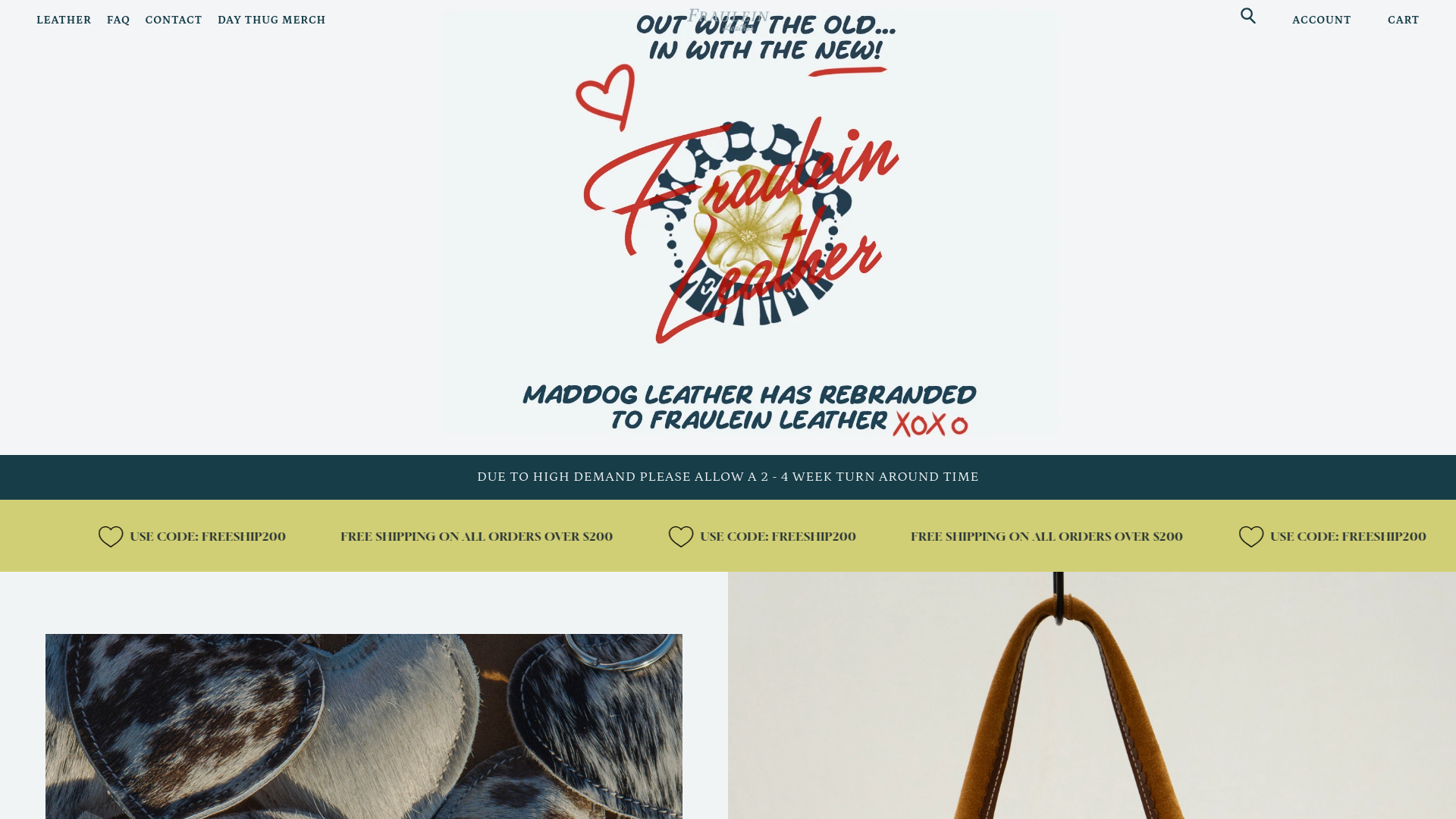 website screenshot of https://frauleinleather.com