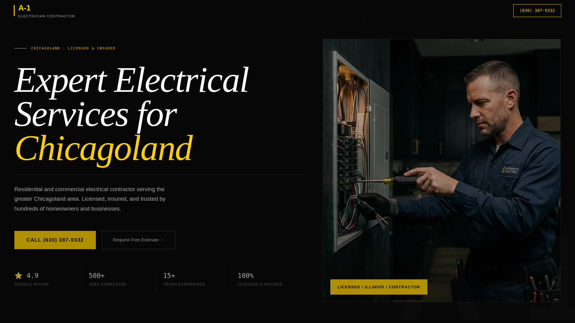 website screenshot of https://a-1electriciancontractor.com