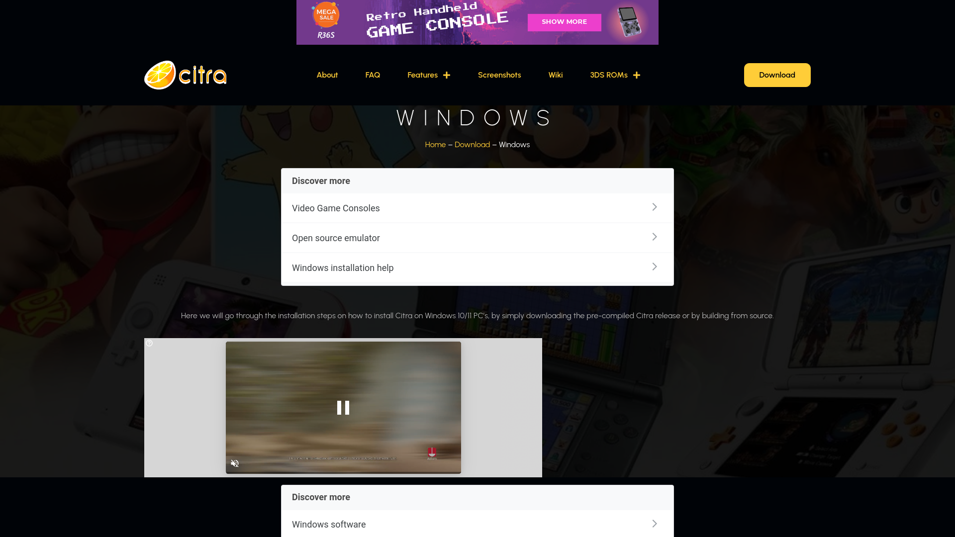 website screenshot of https://citra-emulator.com/download/windows/