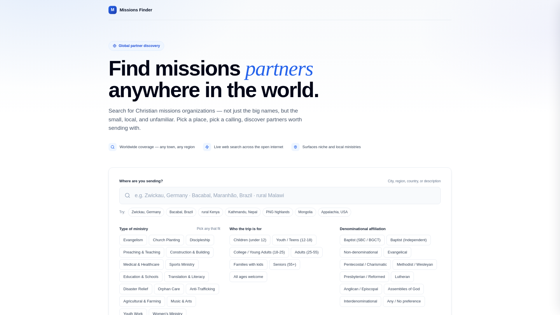 website screenshot of https://missionsfinder.pages.dev/