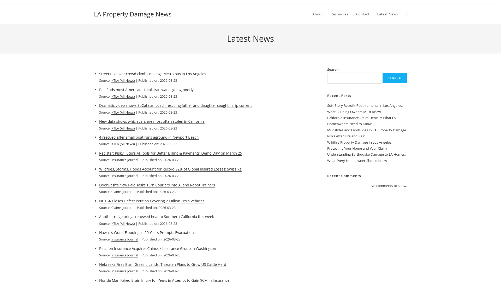 website screenshot of https://lapropertydamagenews.com/