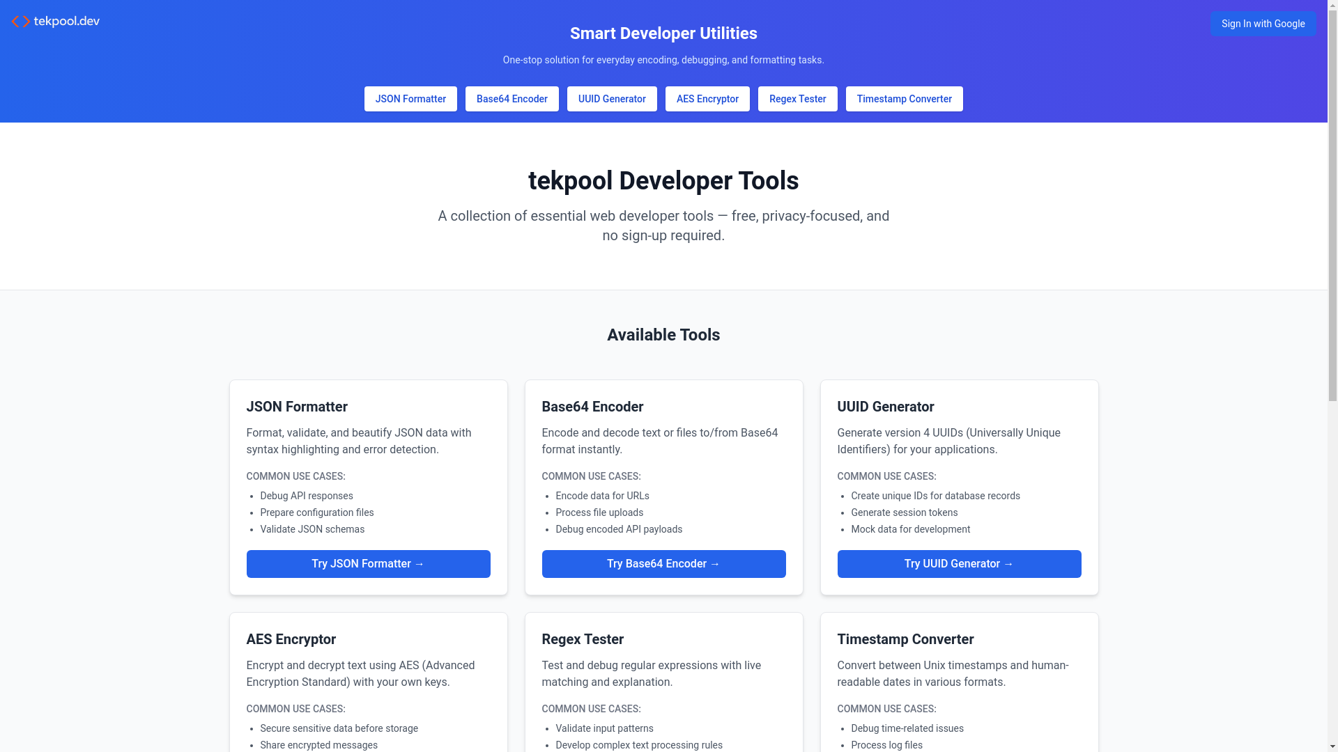 website screenshot of https://tekpool.dev/
