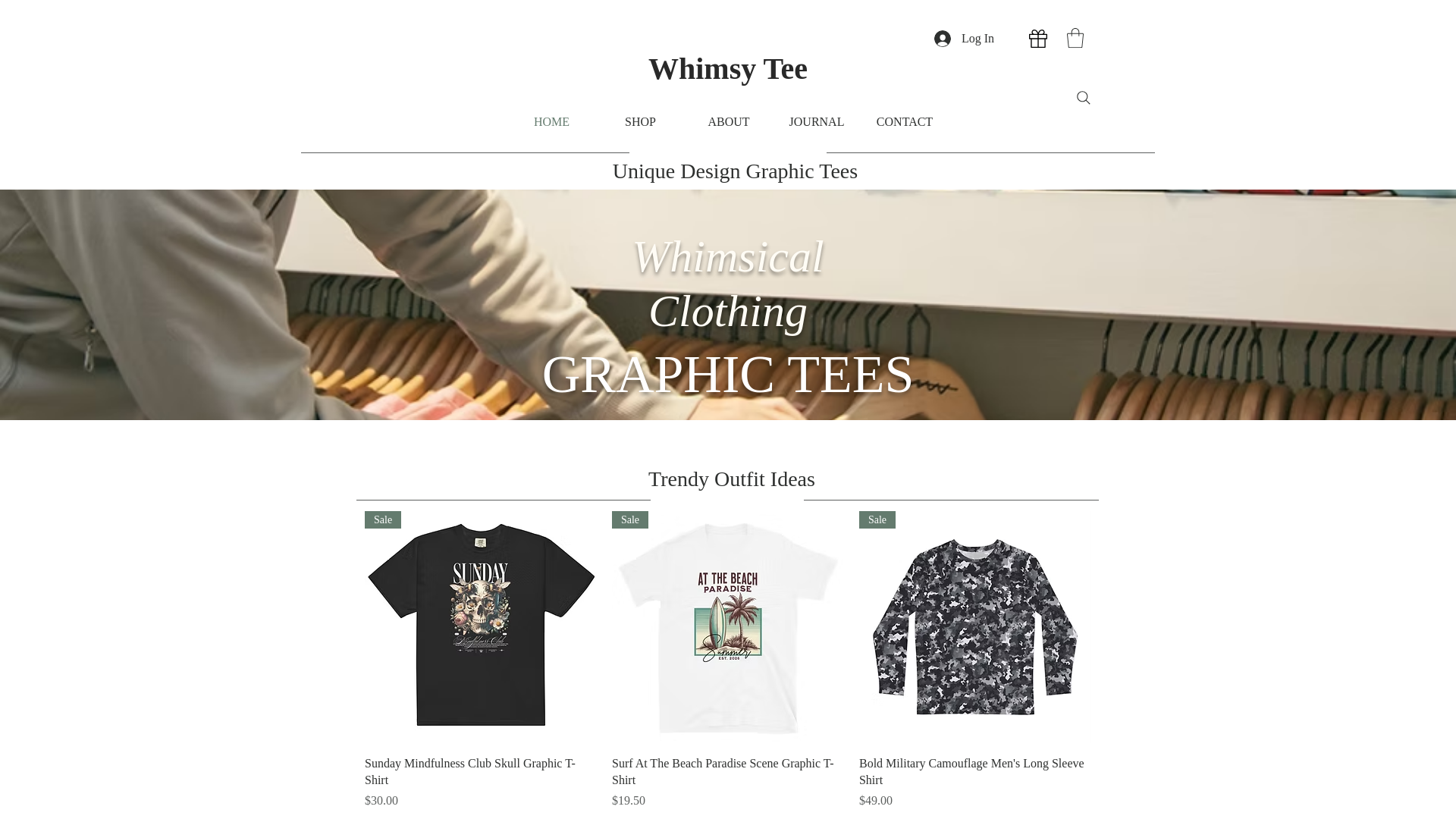 website screenshot of https://whimsytee.com/