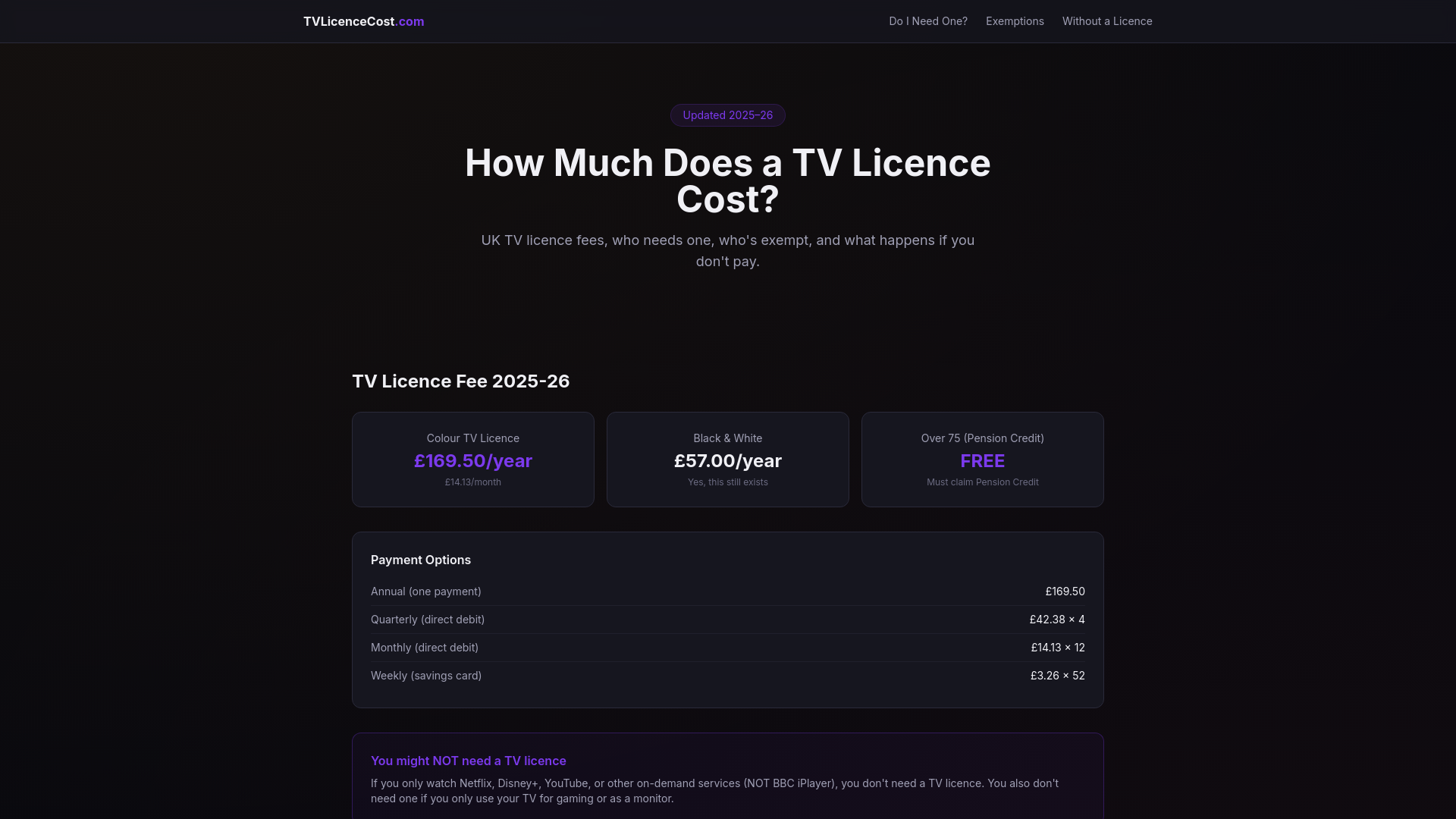 website screenshot of https://tvlicencecost.pages.dev/