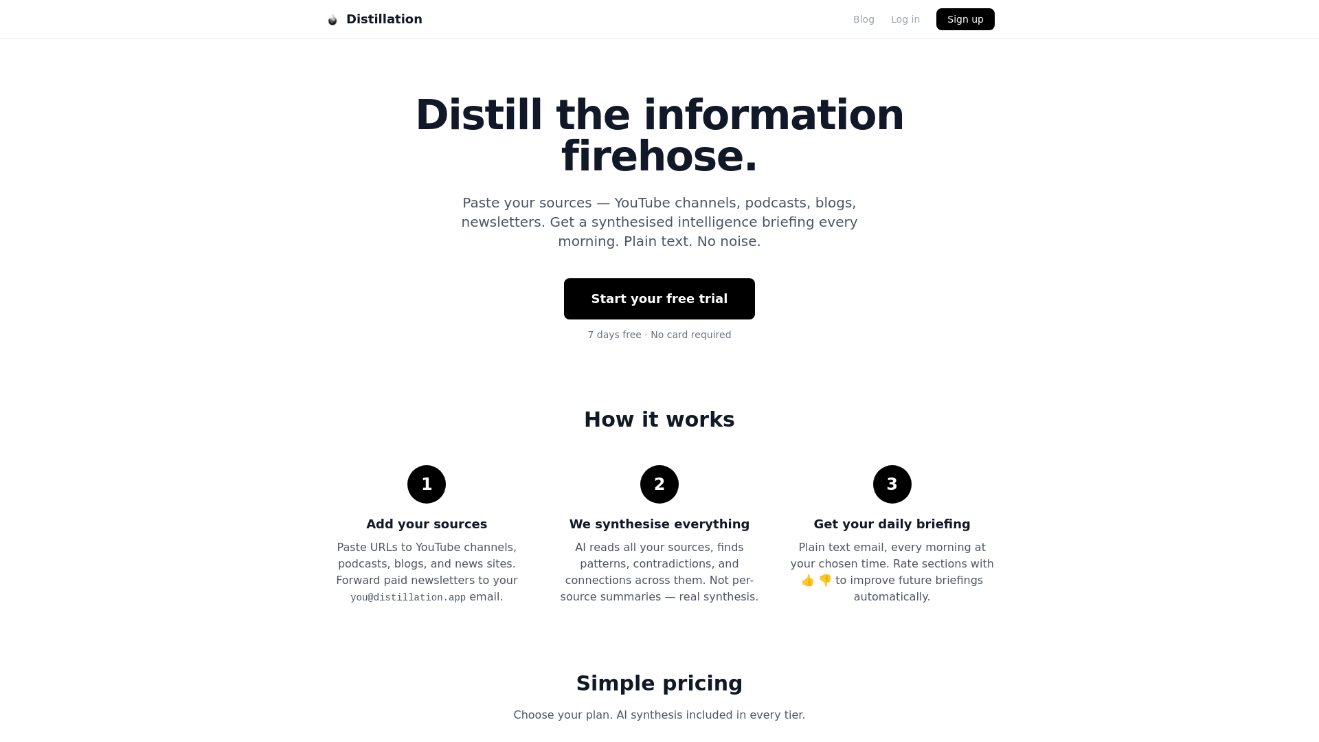 website screenshot of https://distillation.app/