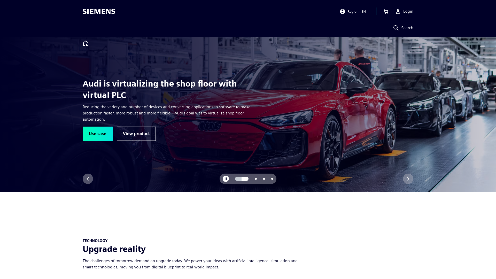 website screenshot of https://siemens.com/