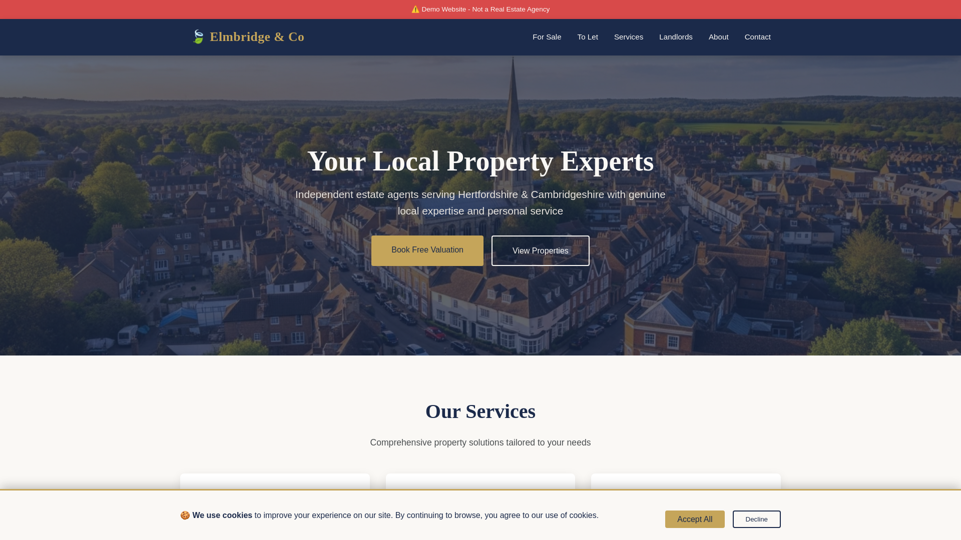website screenshot of https://elmbridgeproperty.co.uk/