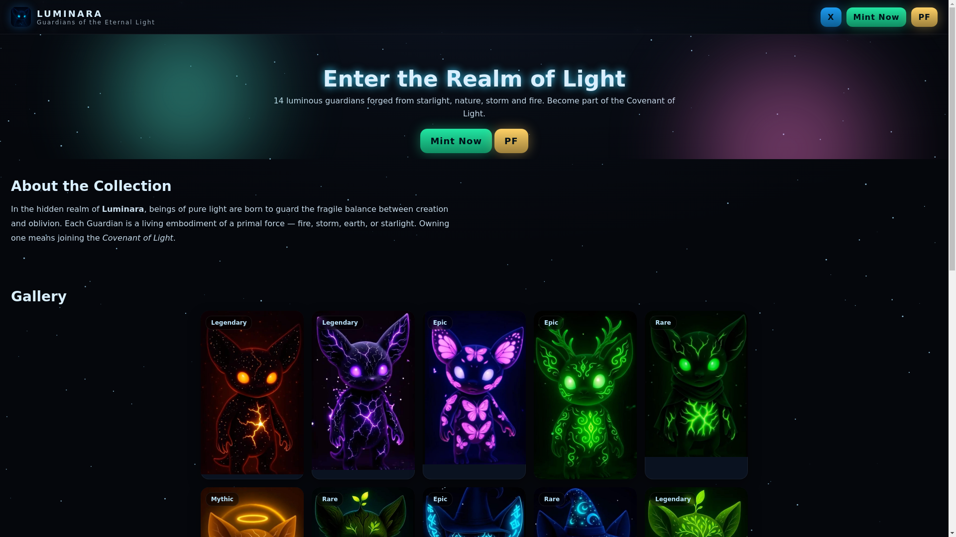 website screenshot of https://luminaranft.xyz/