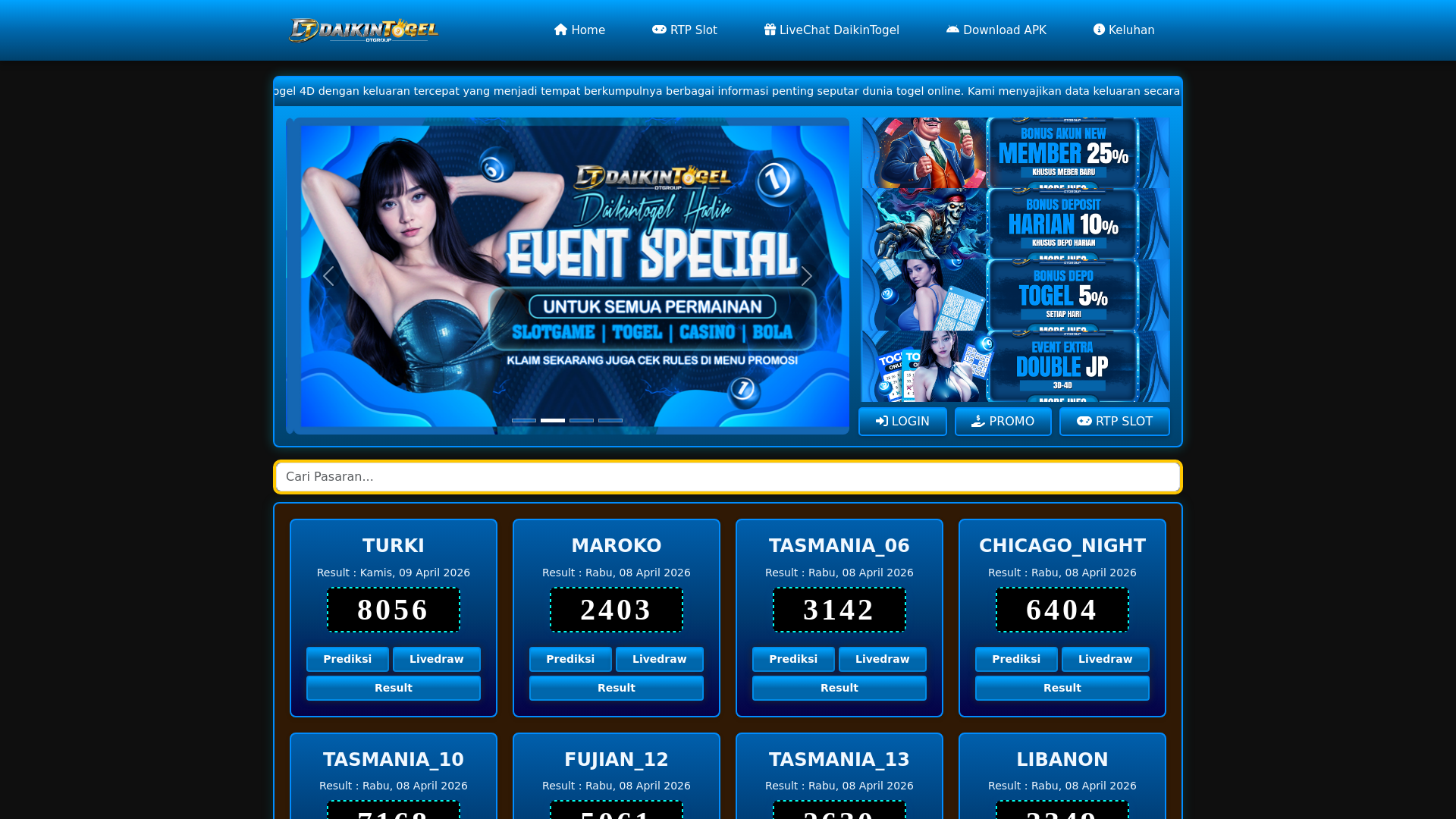 website screenshot of https://prediksidaikintogel.com/