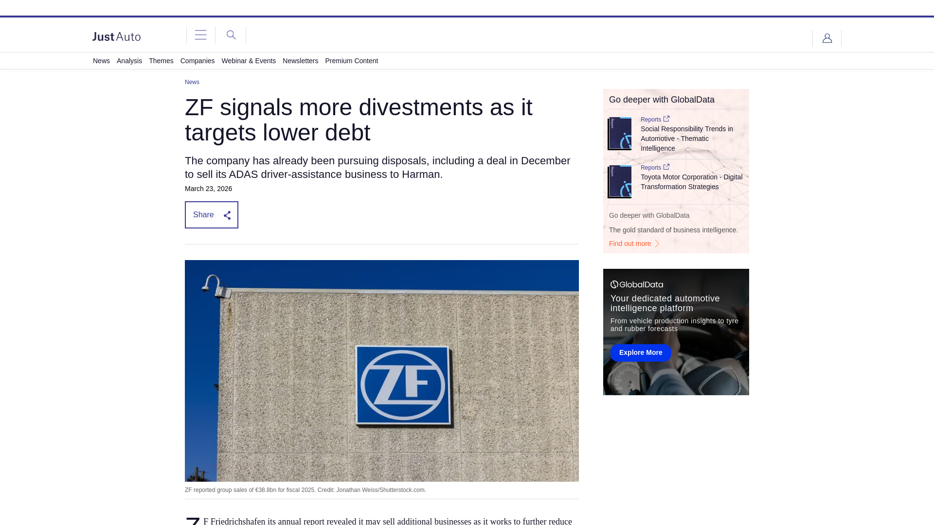 website screenshot of https://www.just-auto.com/news/zf-signals-more-divestments/