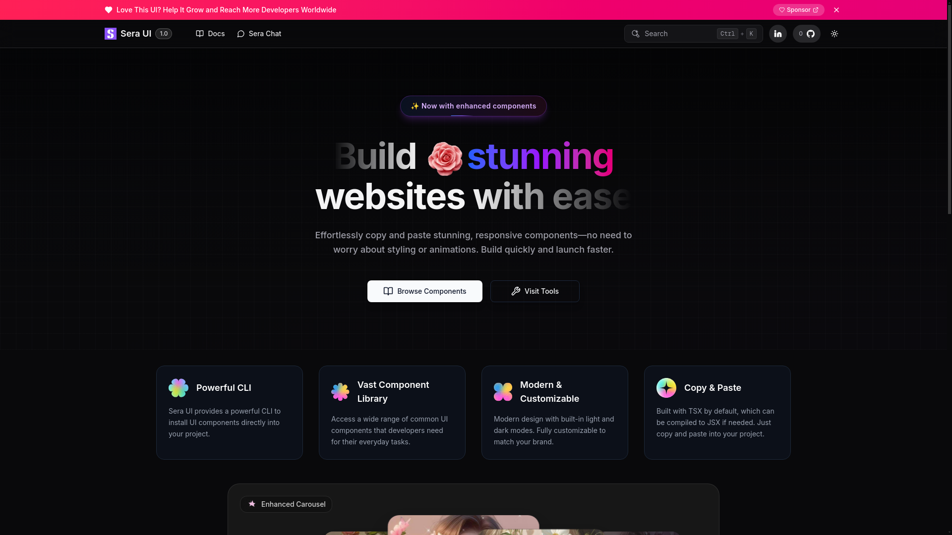 website screenshot of https://seraui-free.pages.dev/