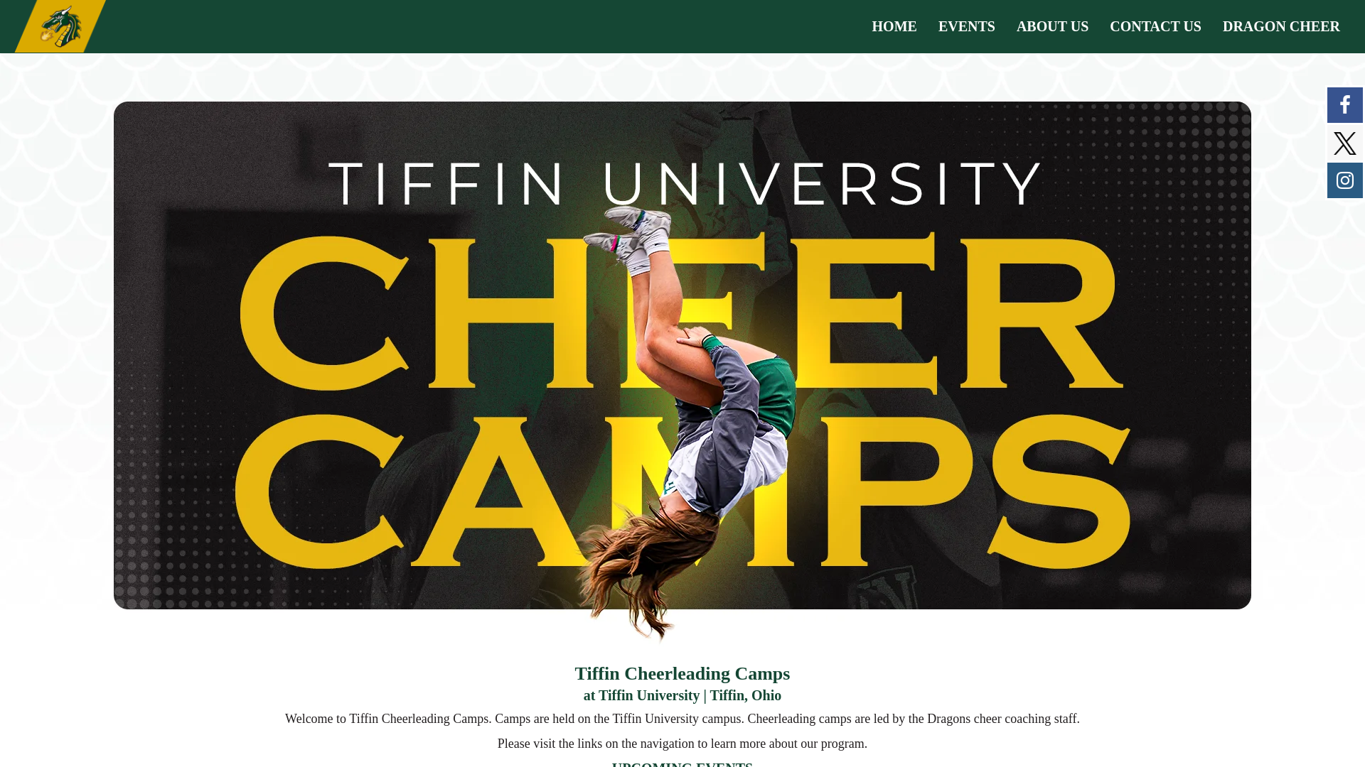 website screenshot of https://tiffincheercamps.com/