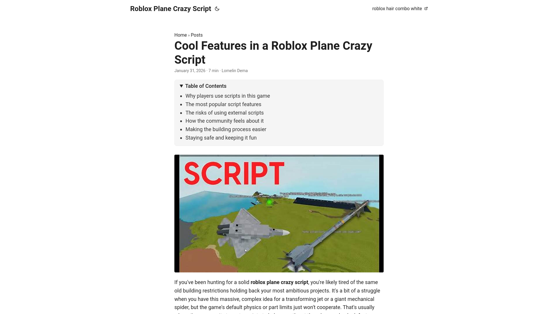 website screenshot of https://roblox-plane-crazy-script.pages.dev/
