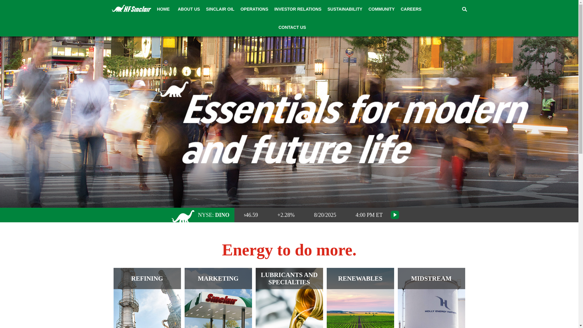 website screenshot of https://www.hfsinclair.com