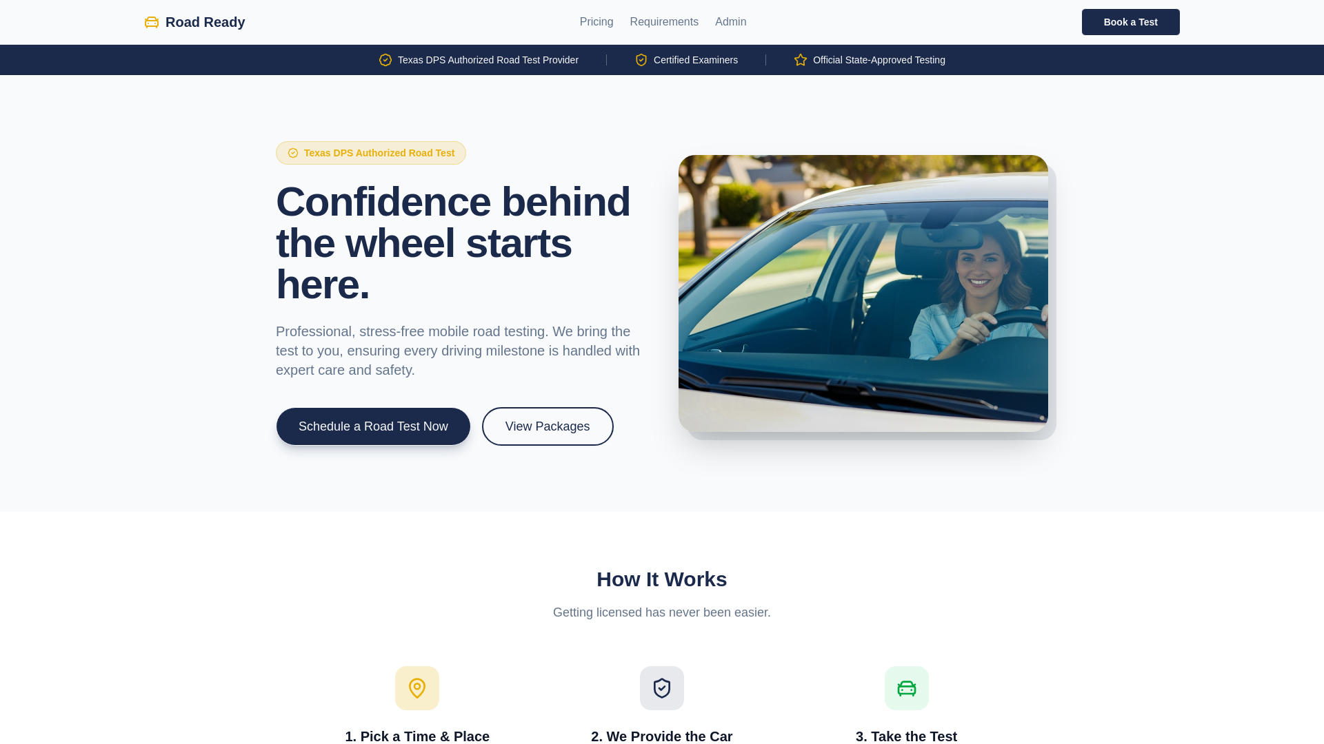 website screenshot of https://roadreadyroadtest.com/