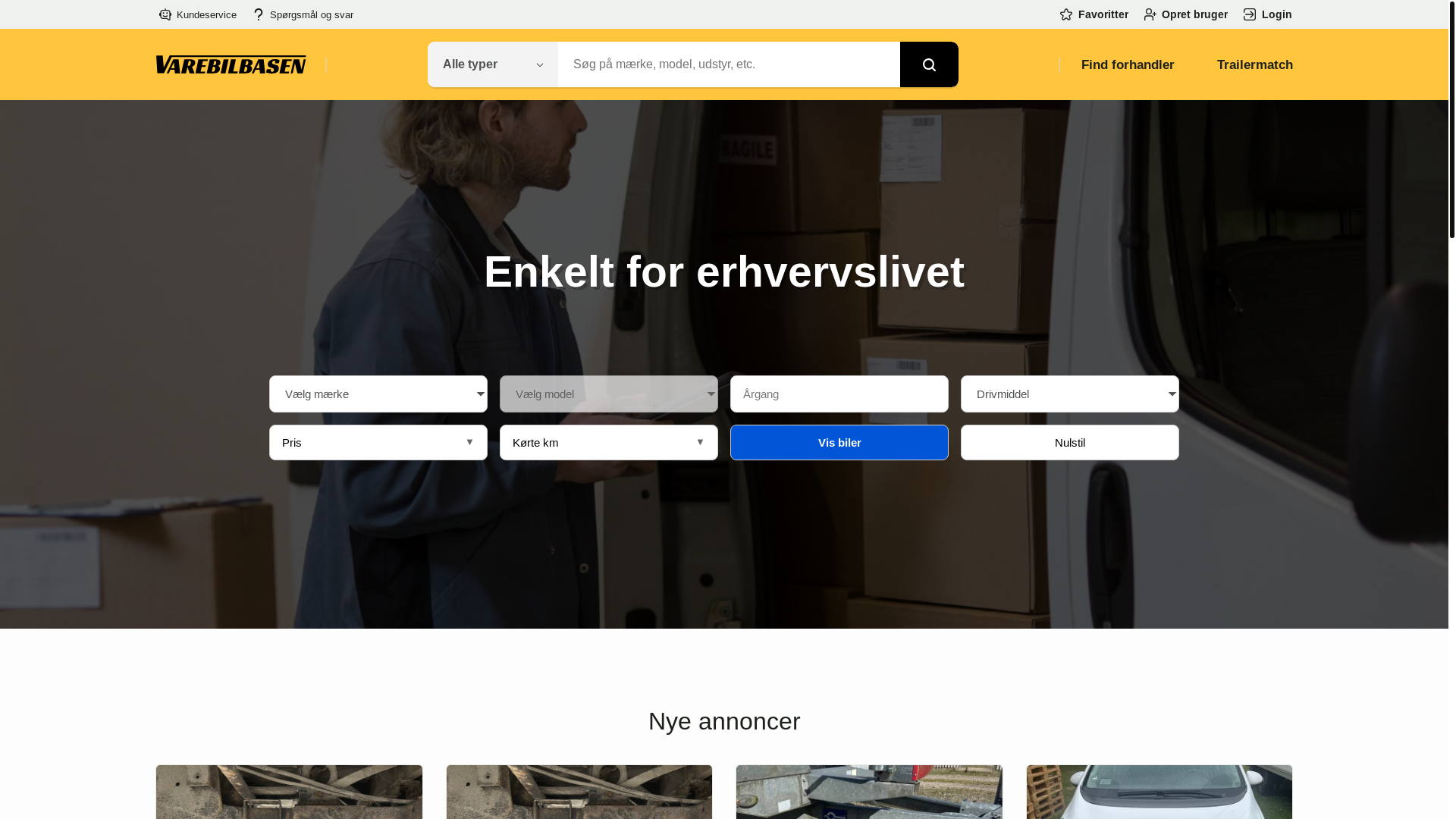 website screenshot of https://varebil-basen.dk/