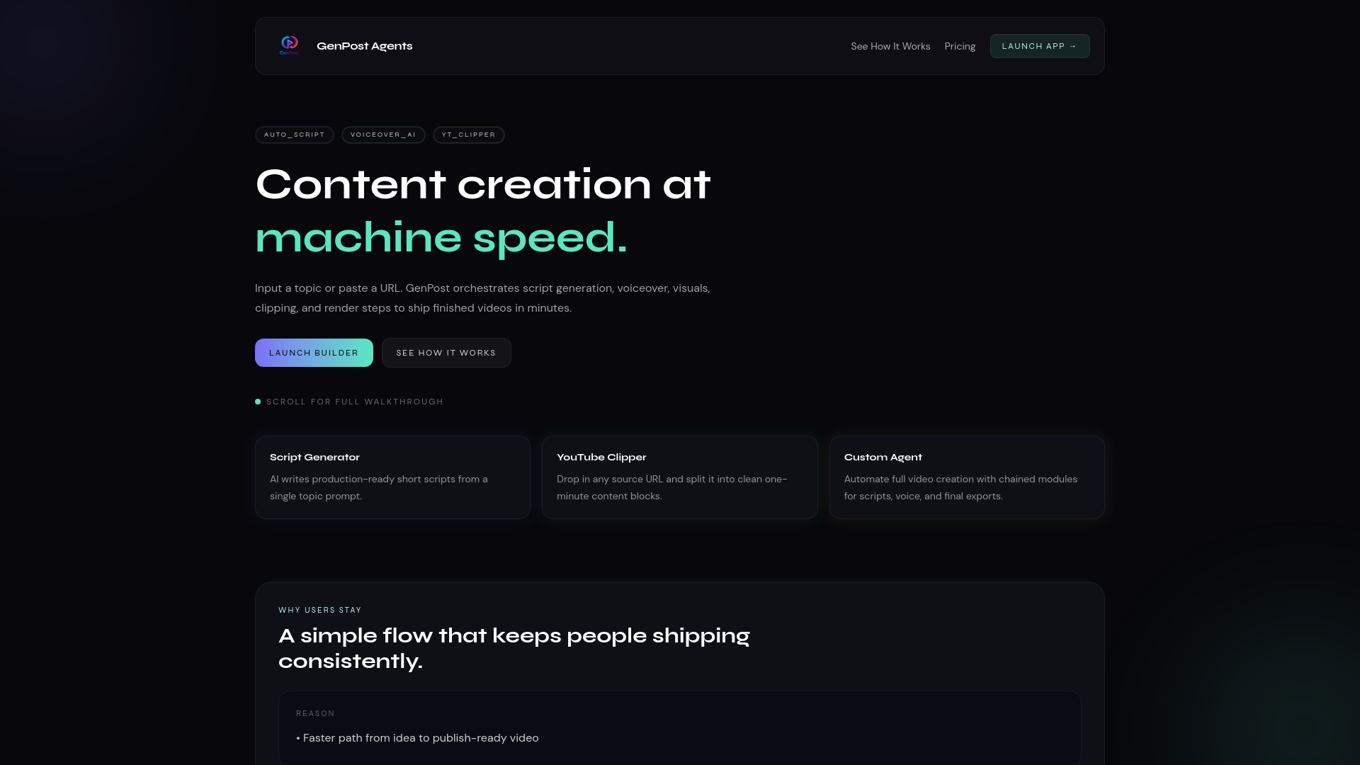 website screenshot of https://genpost.io/