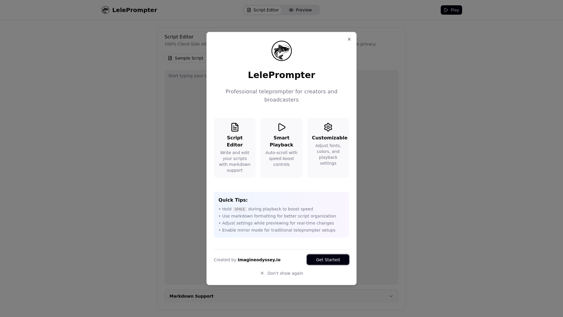 website screenshot of https://leleprompter.com/