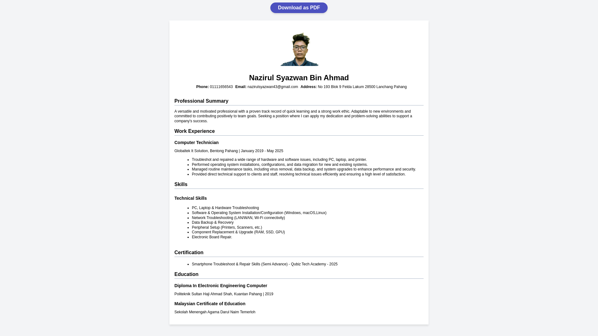 website screenshot of https://resume-nazirul.pages.dev/