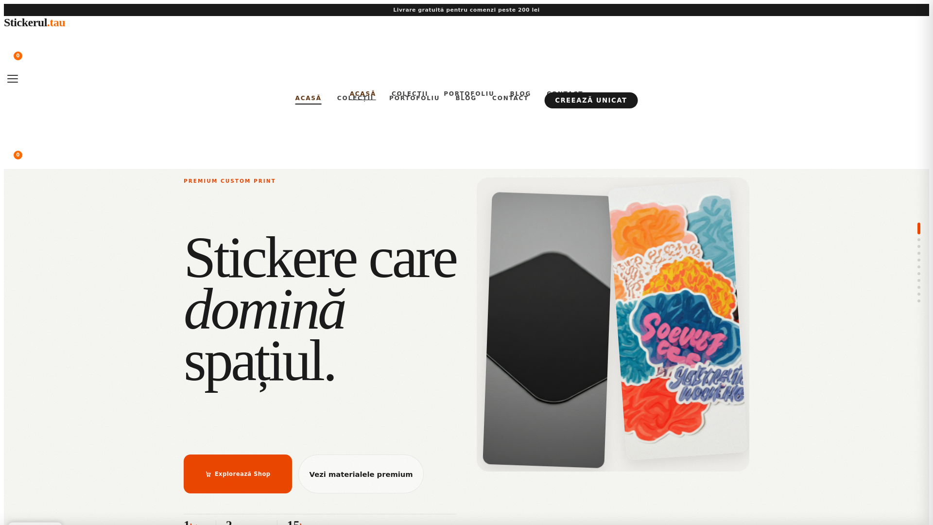 website screenshot of https://dev.stickerultau.ro/