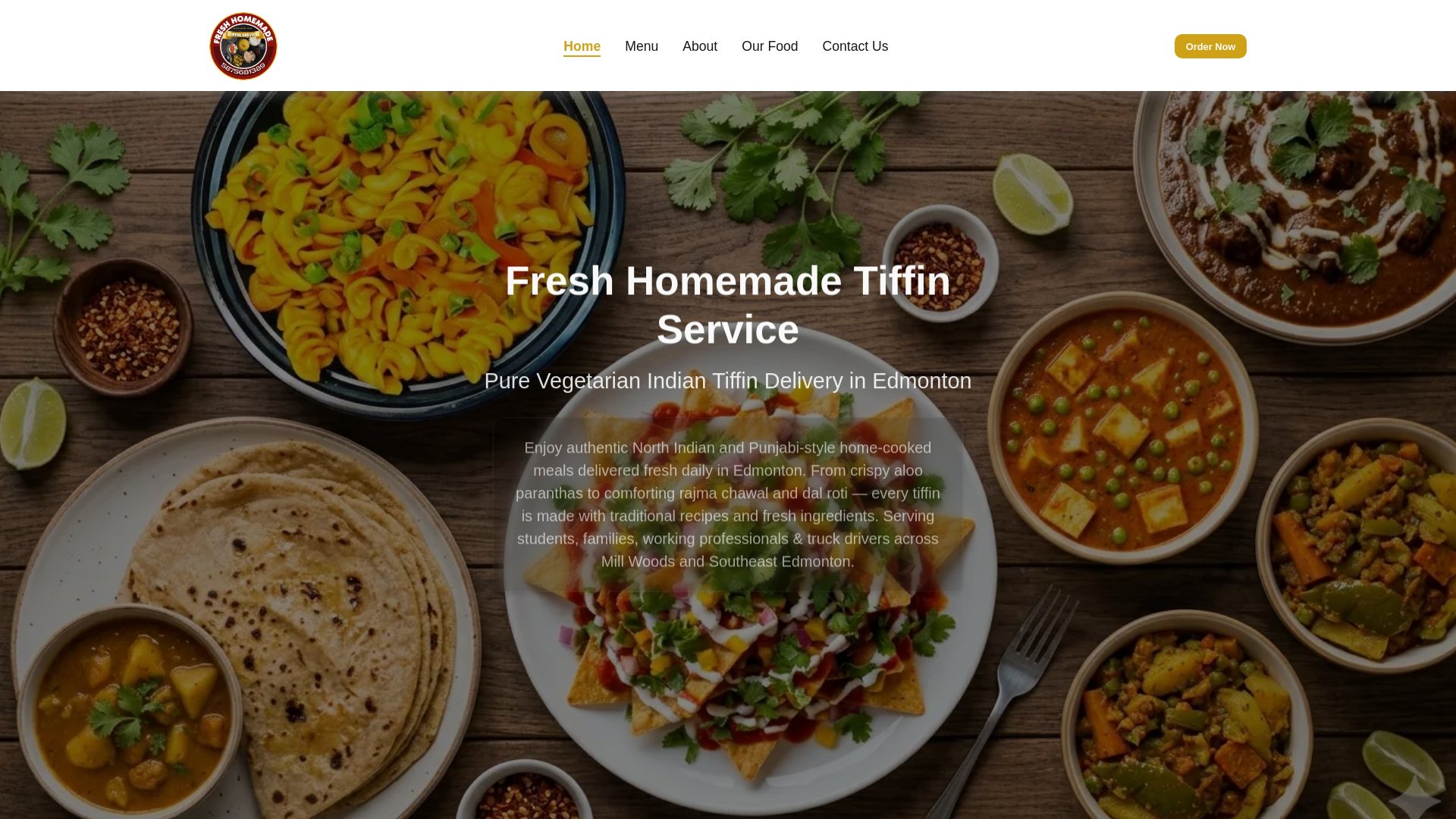 website screenshot of https://freshhomemadetiffin.ca