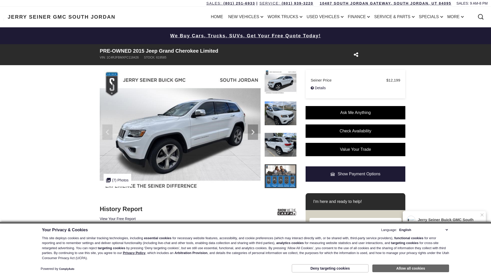website screenshot of https://www.seinersouthjordan.com/inventory/1C4RJFBMXFC118426/
