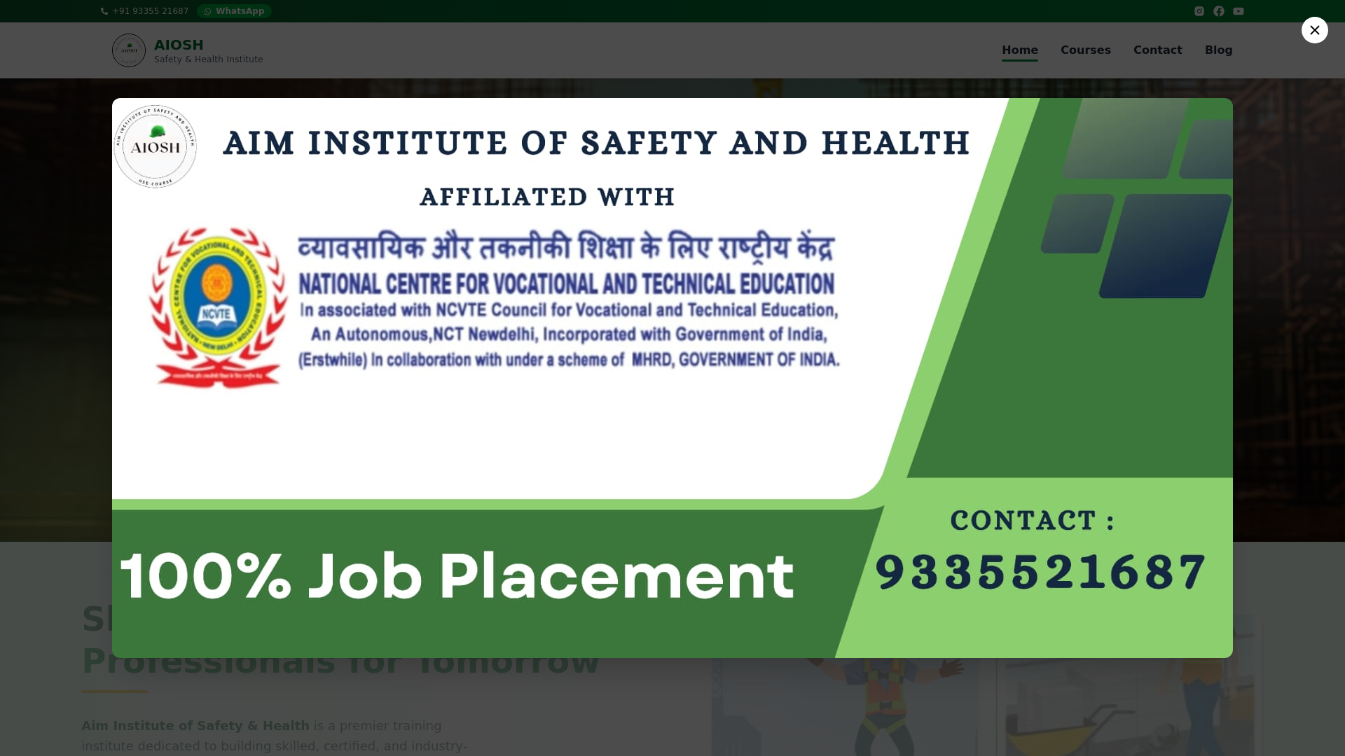 website screenshot of https://aiminstitutes.in/