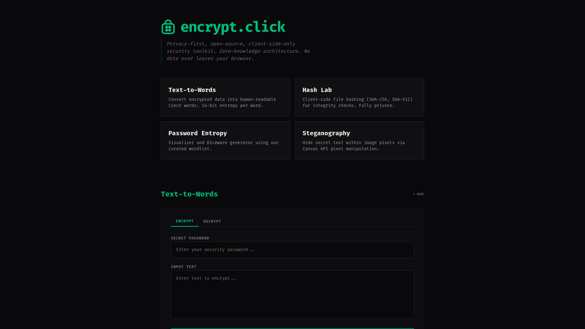 website screenshot of https://encrypt-click.pages.dev/