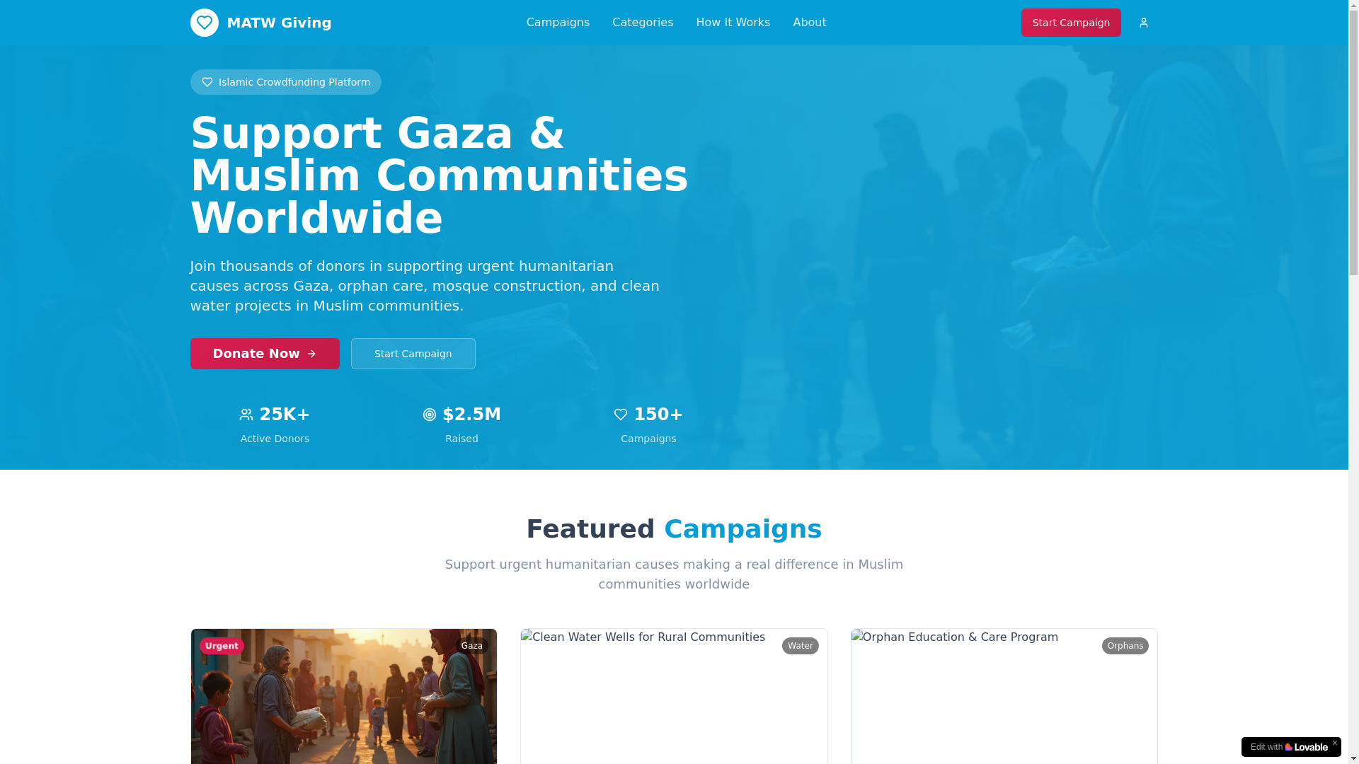 website screenshot of https://matwgiving.org/