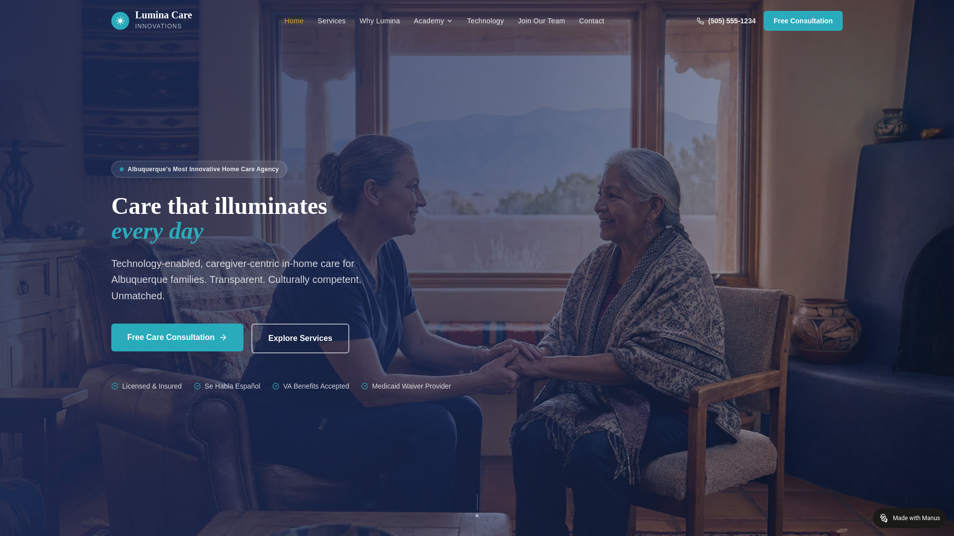 website screenshot of https://luminacarenm.com/