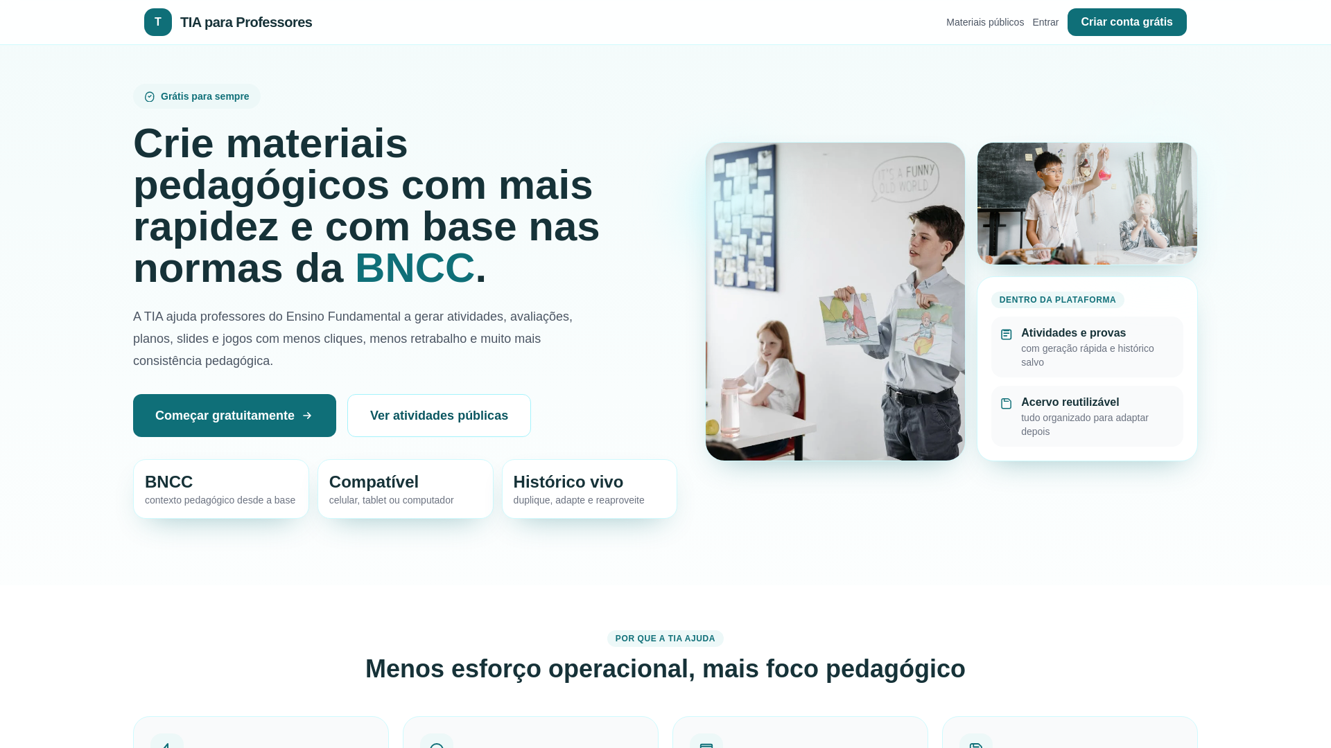 website screenshot of https://tiaparaprofessores.com.br