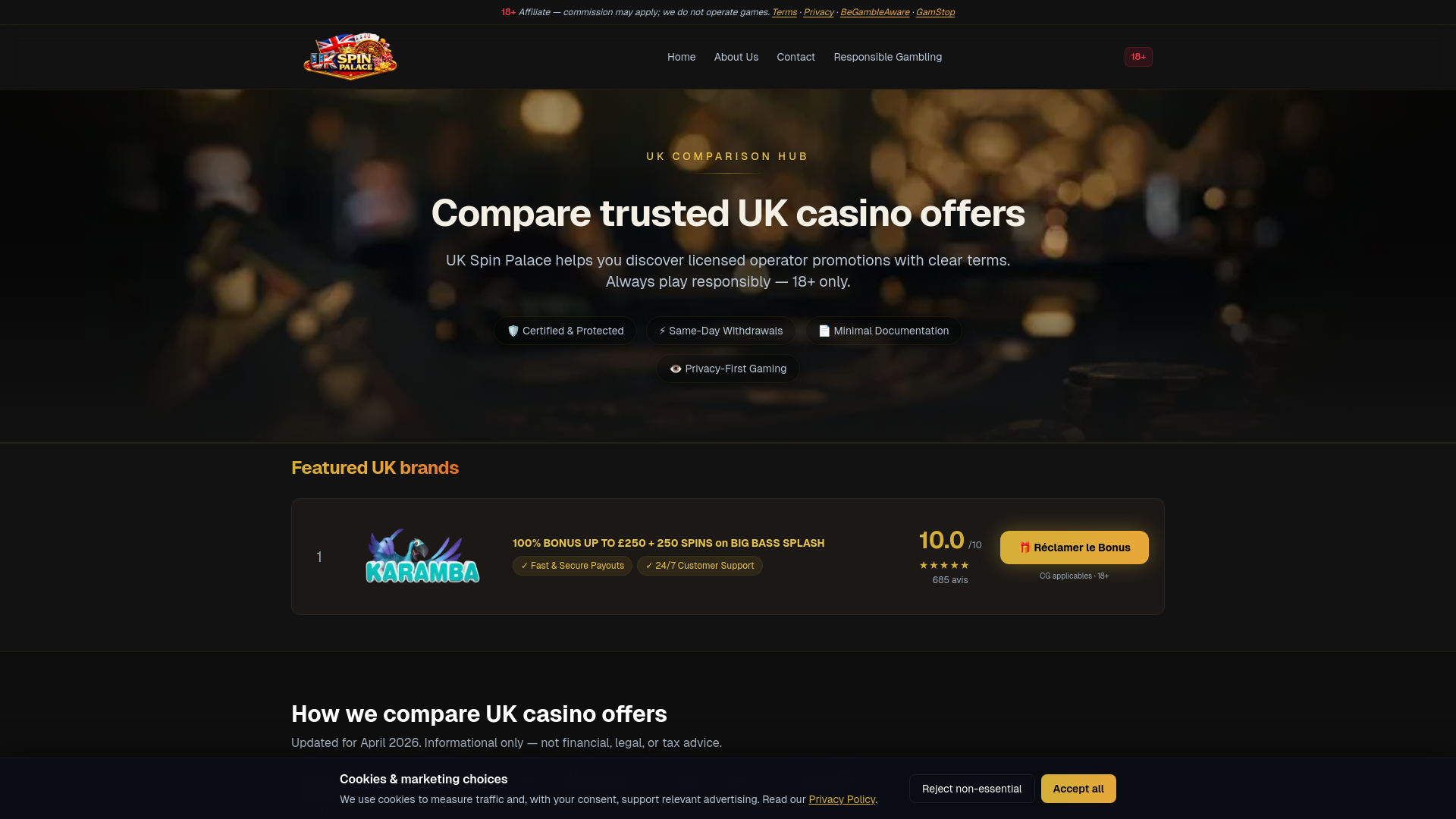 website screenshot of https://ukspinpalace.com/