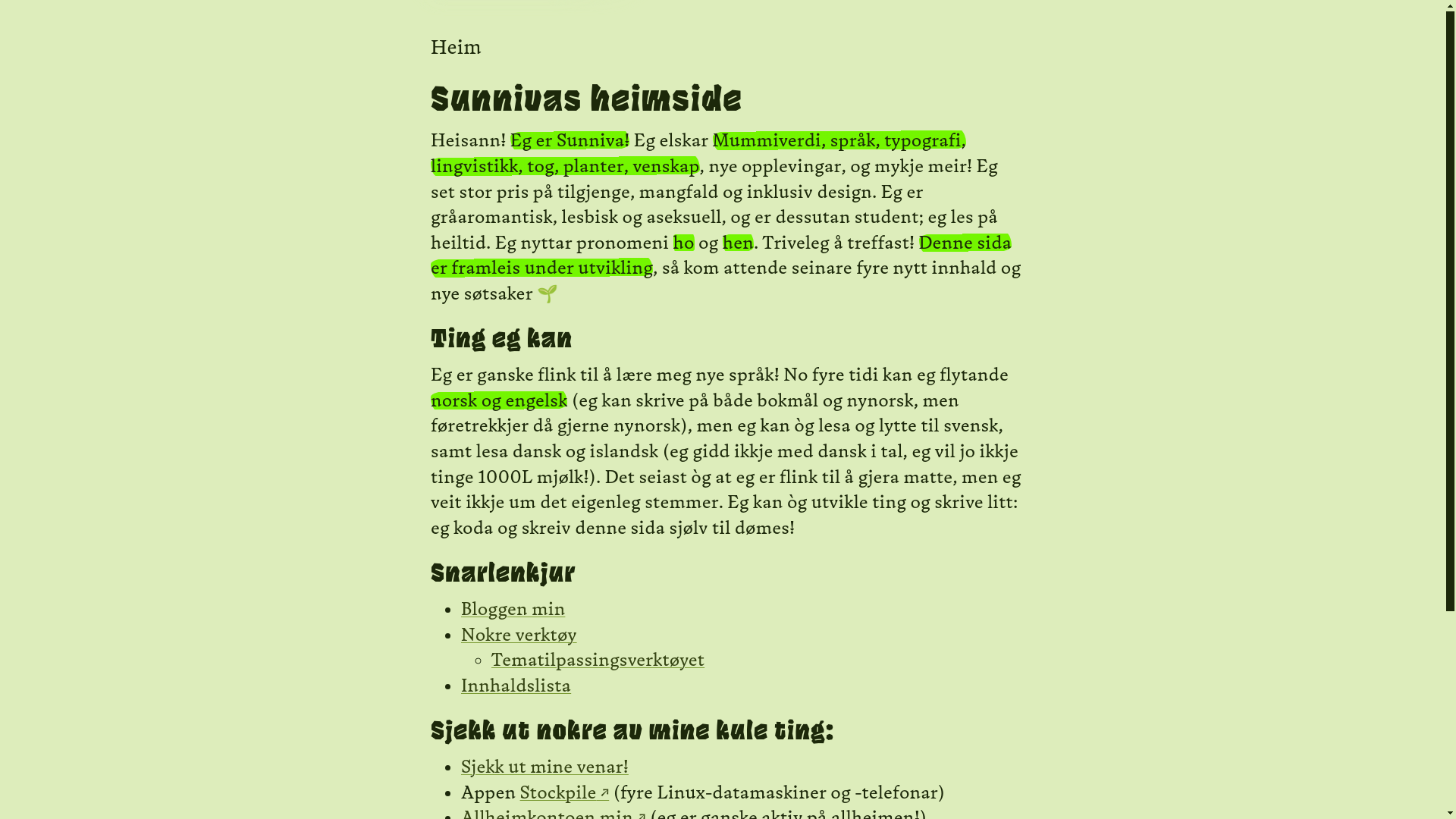 website screenshot of https://sunniva.garden/nn