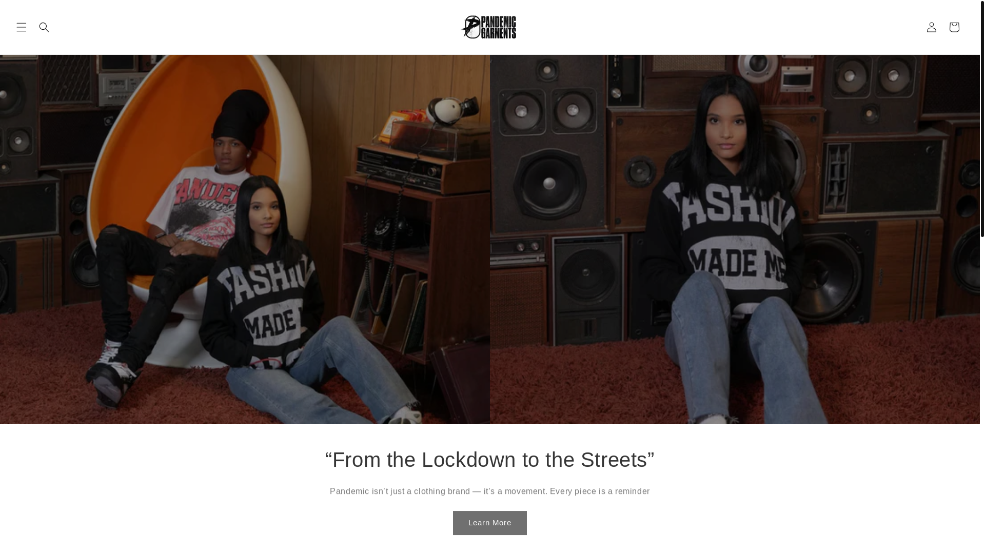 website screenshot of https://pandemicgarment.com/